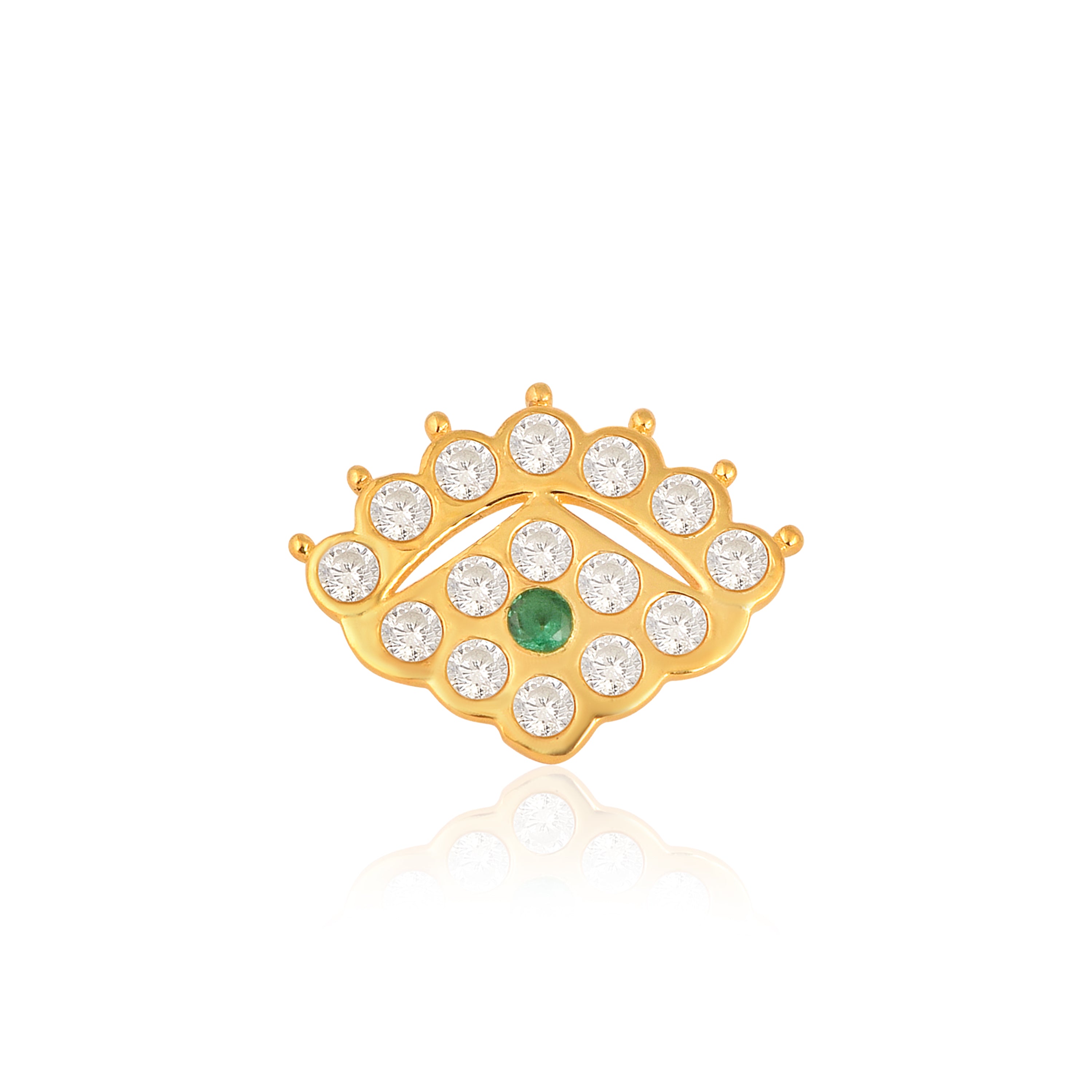 Green & White CZ Crown Motif Nose Pin - Sterling Silver Gold Plated
