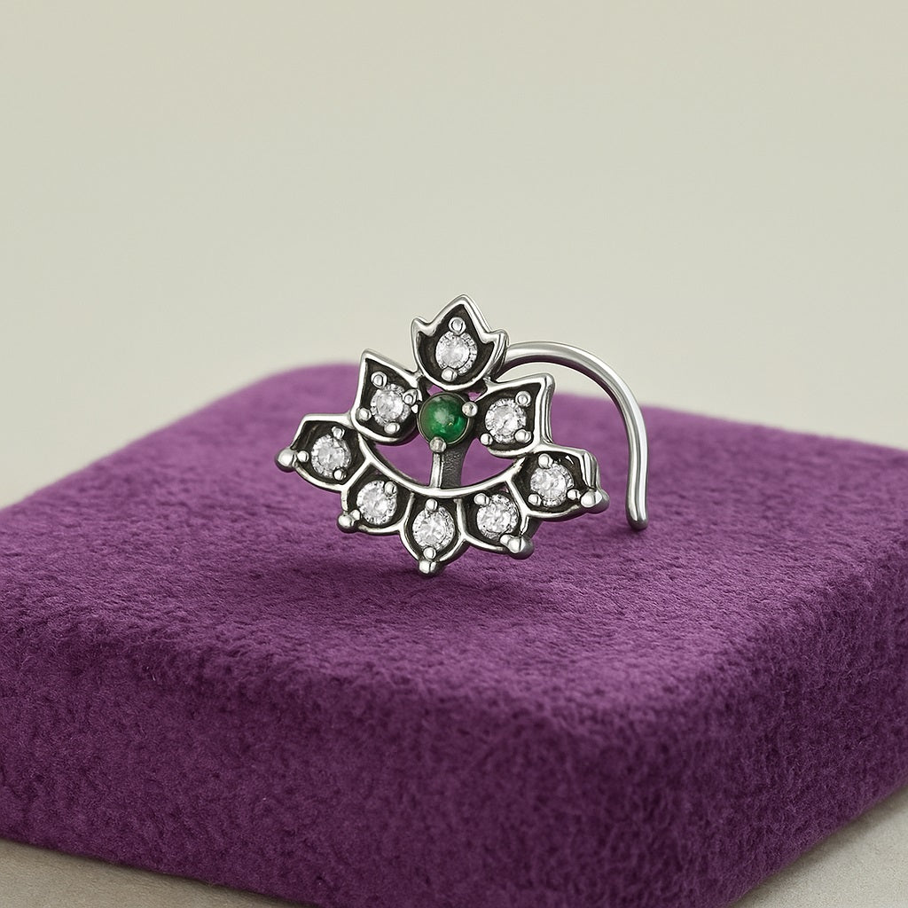 Perno da naso con pietra trasparente a grappolo floreale - Argento Sterling