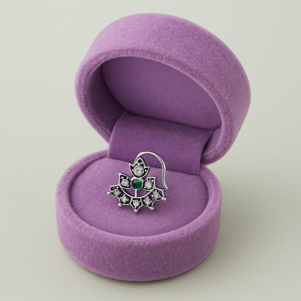 Perno da naso con pietra trasparente a grappolo floreale - Argento Sterling