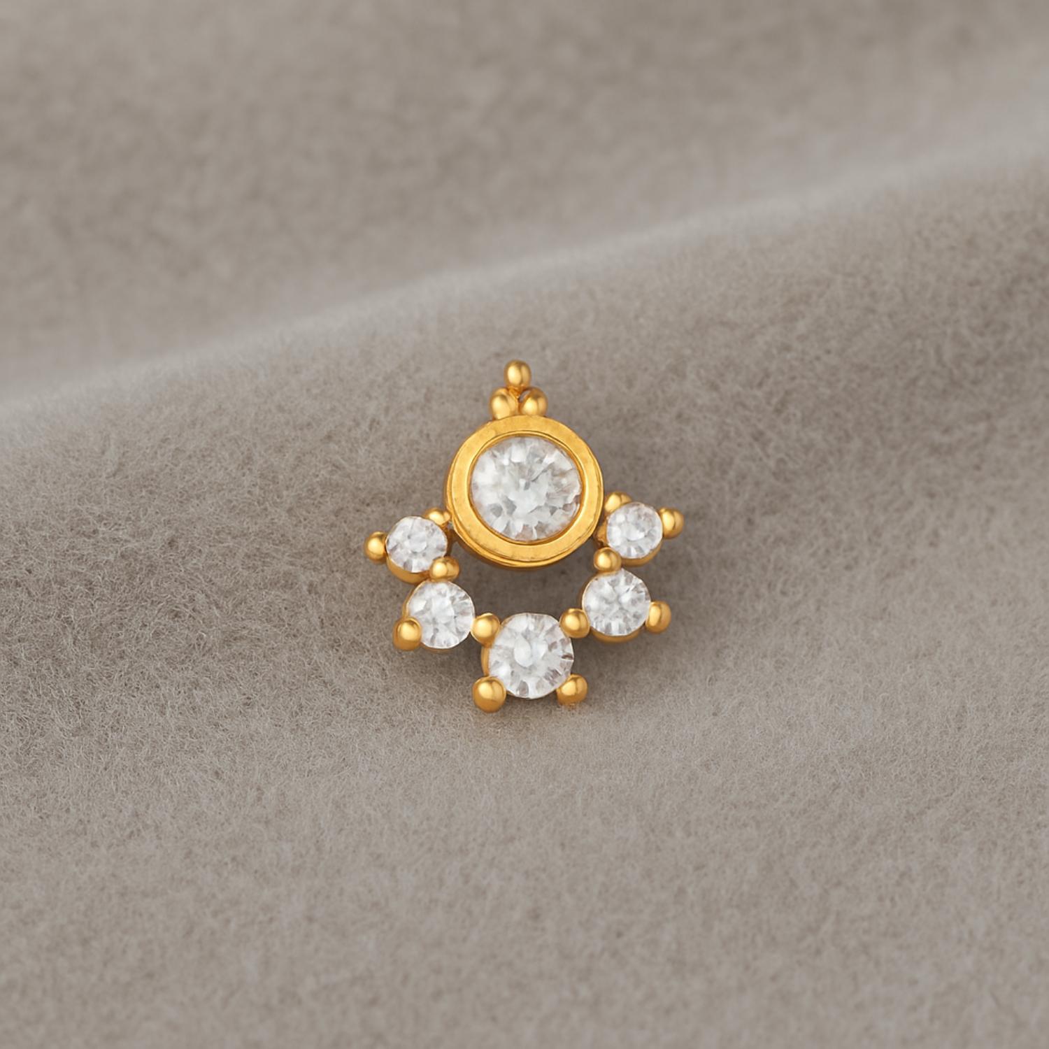 White CZ Crescent Cluster Nose Pin - Sterling Silver Gold Plated