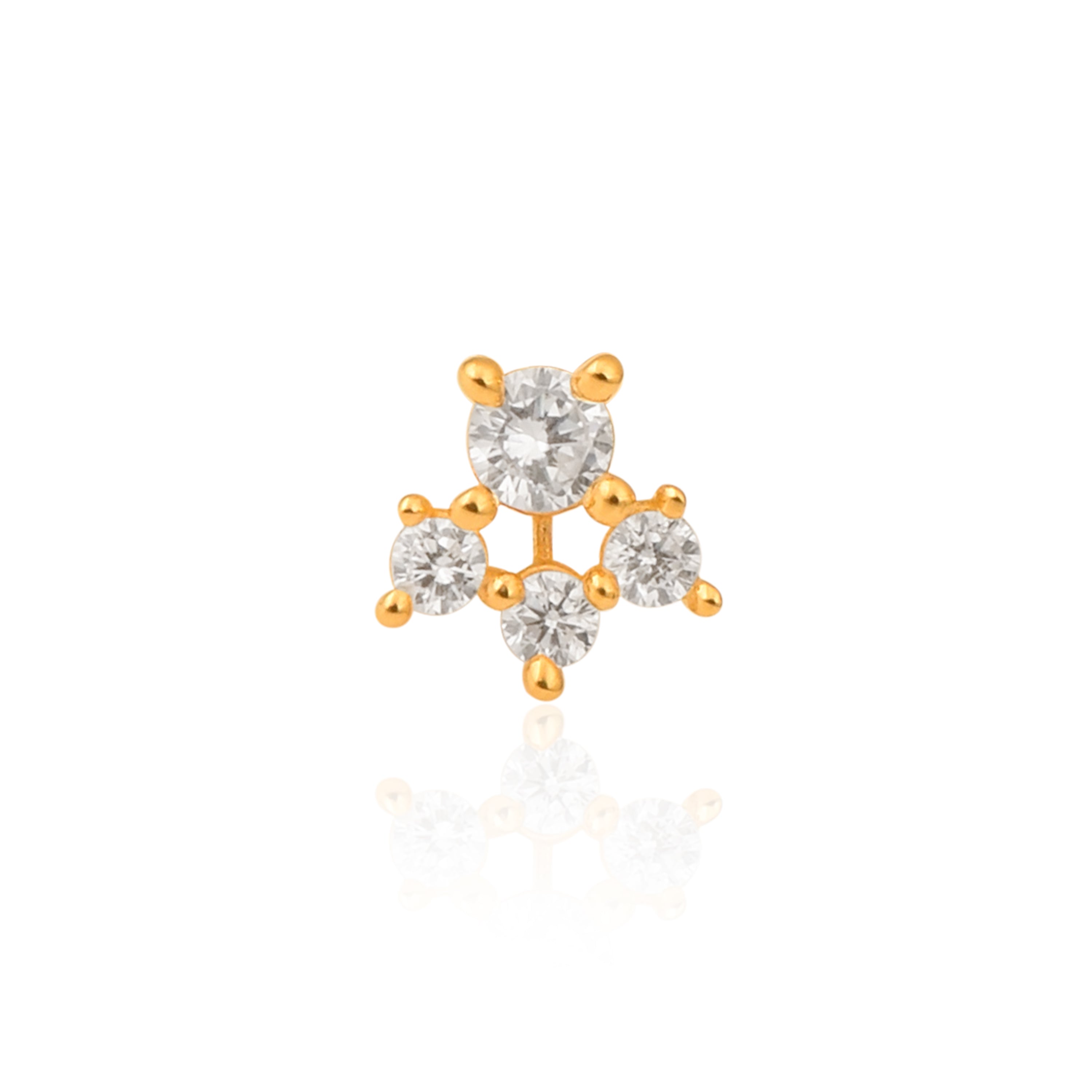 White CZ Triangle Cluster Nose Pin - Sterling Silver Gold Plated