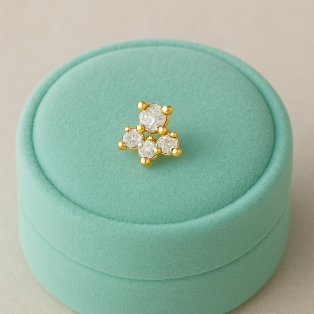 White CZ Triangle Cluster Nose Pin - Sterling Silver Gold Plated