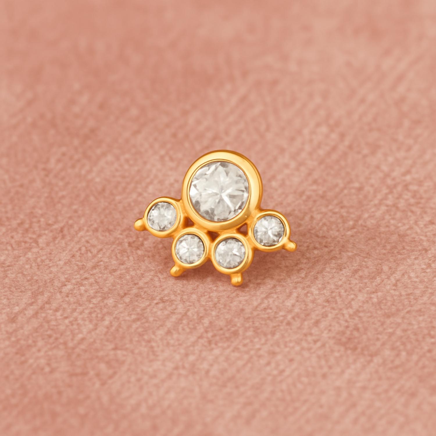 White CZ Crown Nose Pin - Sterling Silver Gold Plated