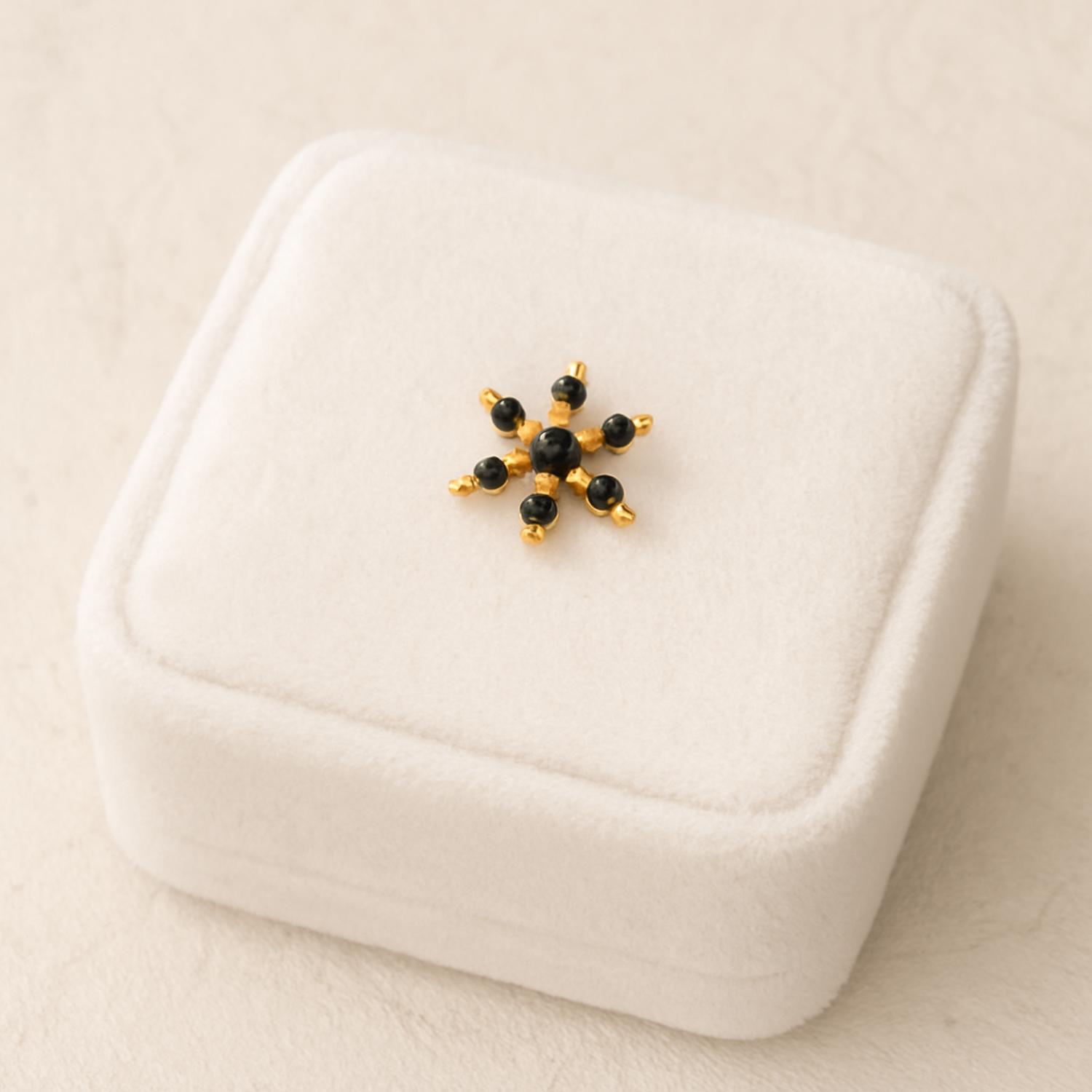 Blue CZ Starburst Floral Nose Pin - Sterling Silver Gold Plated