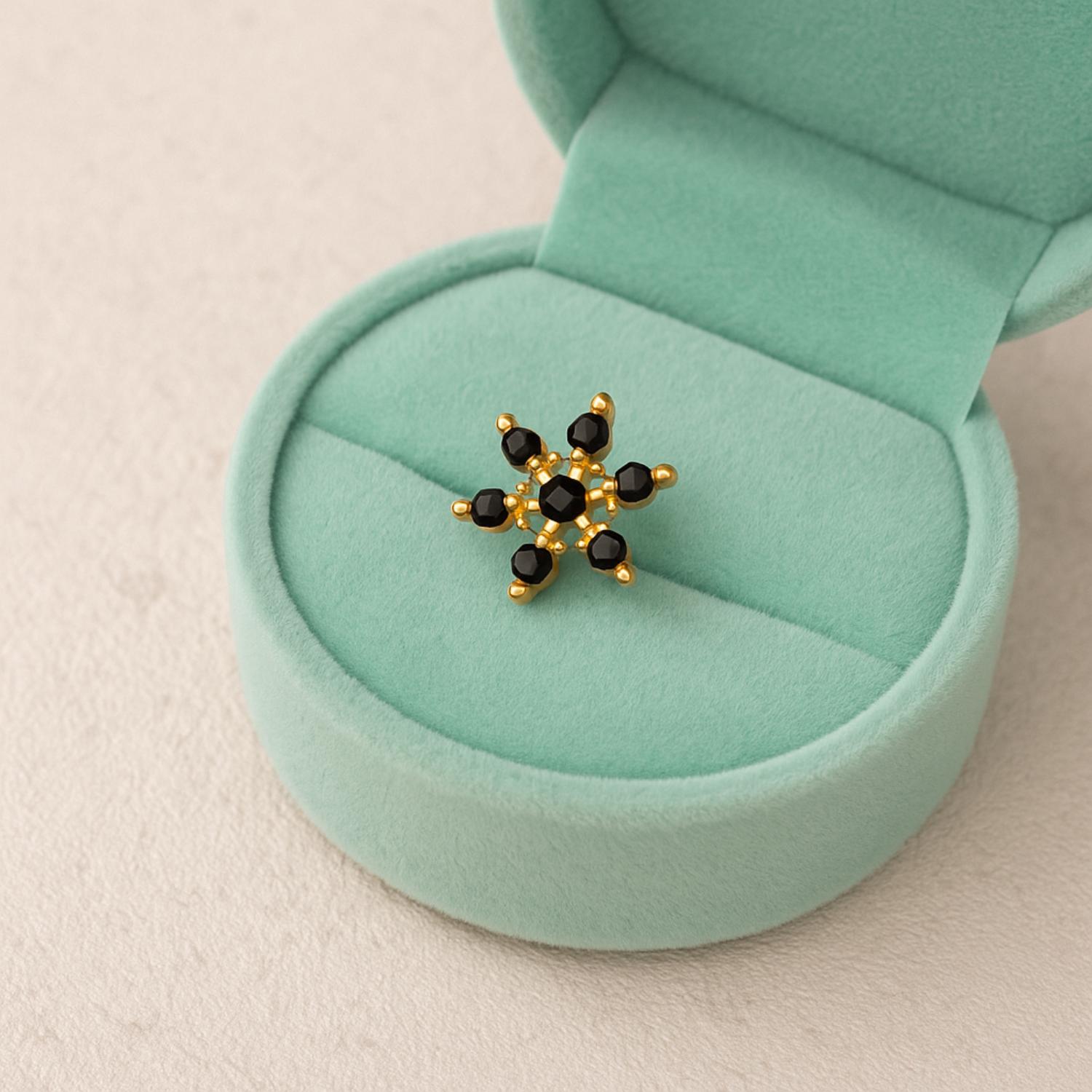 Blue CZ Starburst Floral Nose Pin - Sterling Silver Gold Plated
