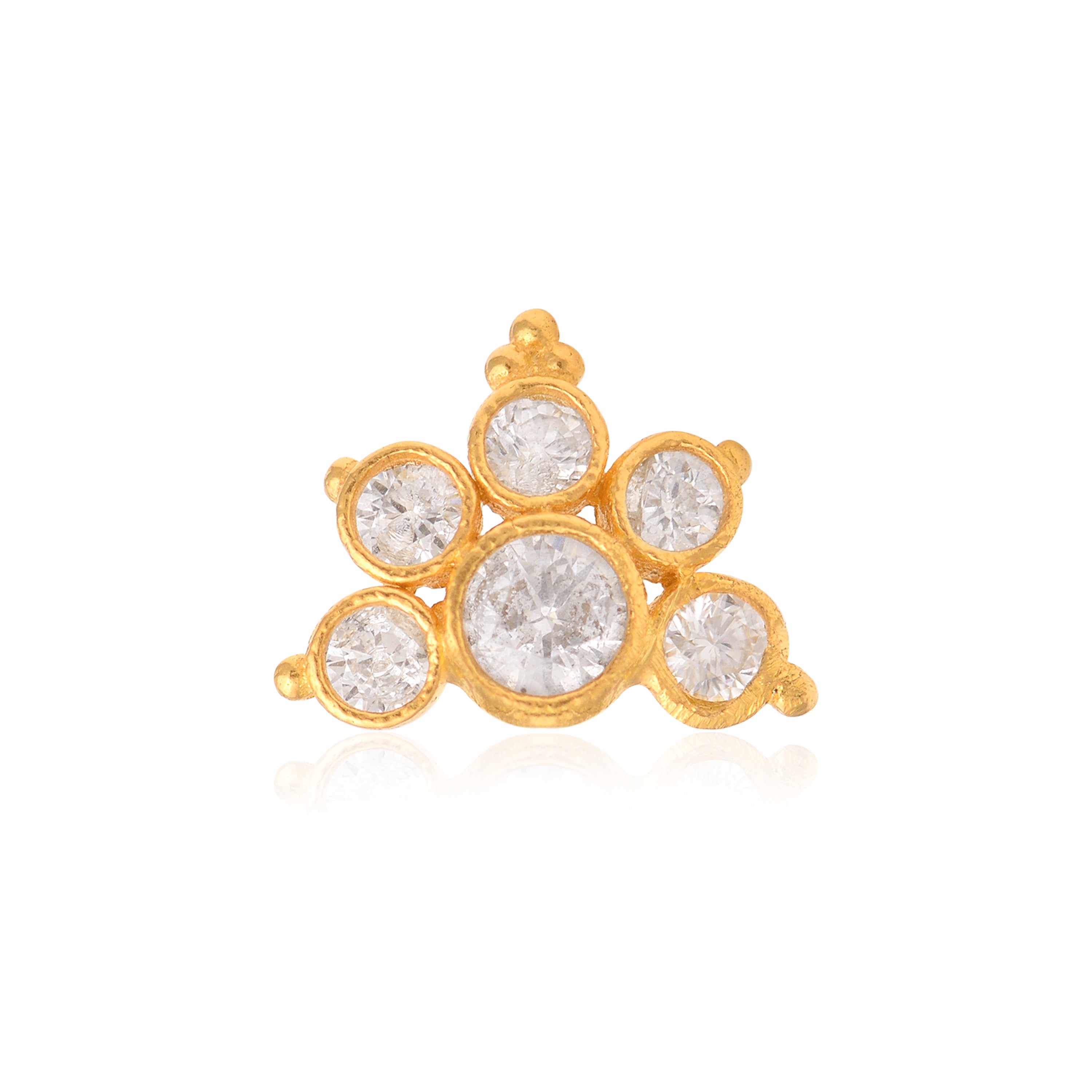 White CZ Crown Nose Pin - Sterling Silver Gold Plated