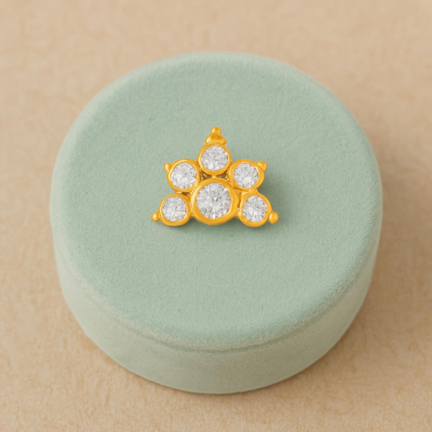 White CZ Crown Nose Pin - Sterling Silver Gold Plated