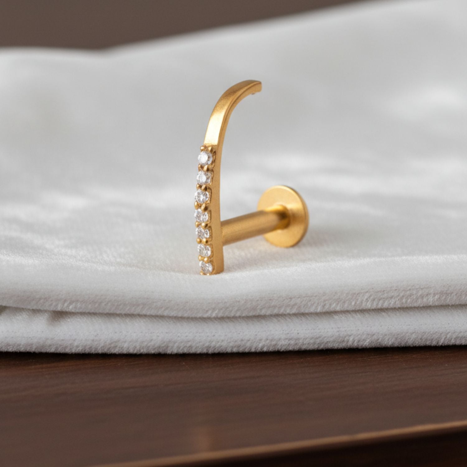 White CZ Vertical Line Nose Pin – Sterling Silver Gold Plated
