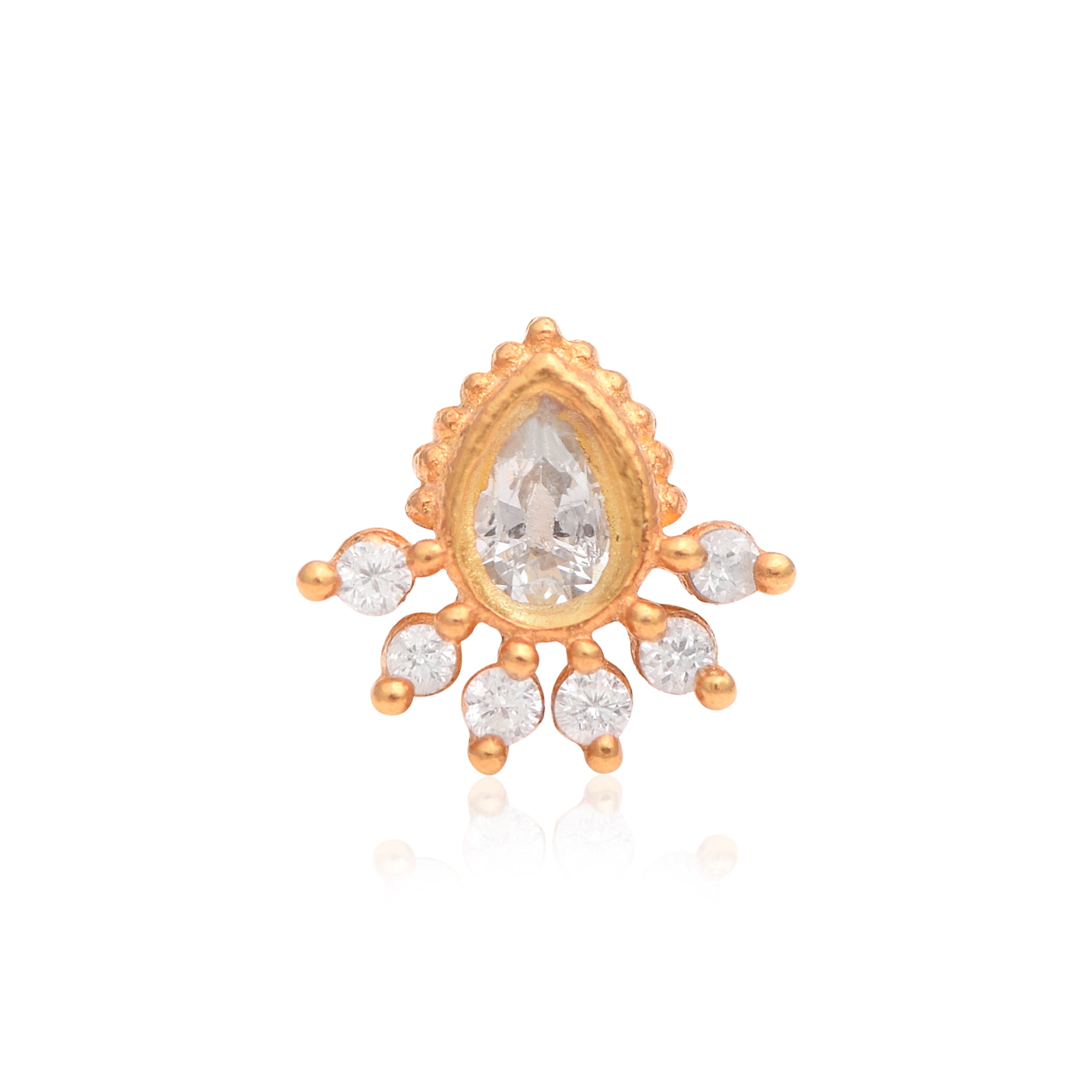 White CZ Floral Nose Pin - Sterling Silver Gold Plated