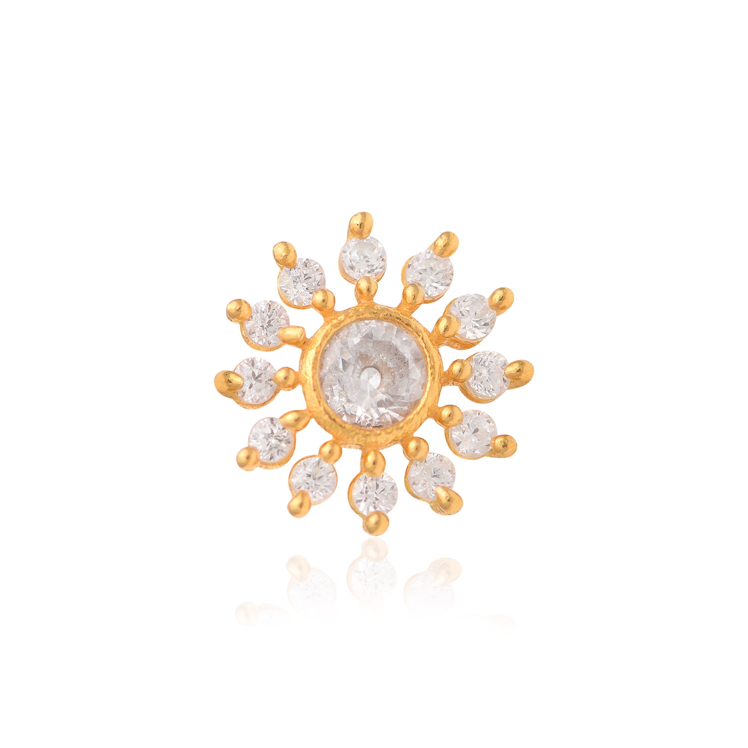 White CZ Sunburst Design Nose Pin - Sterling Silver Gold Plated