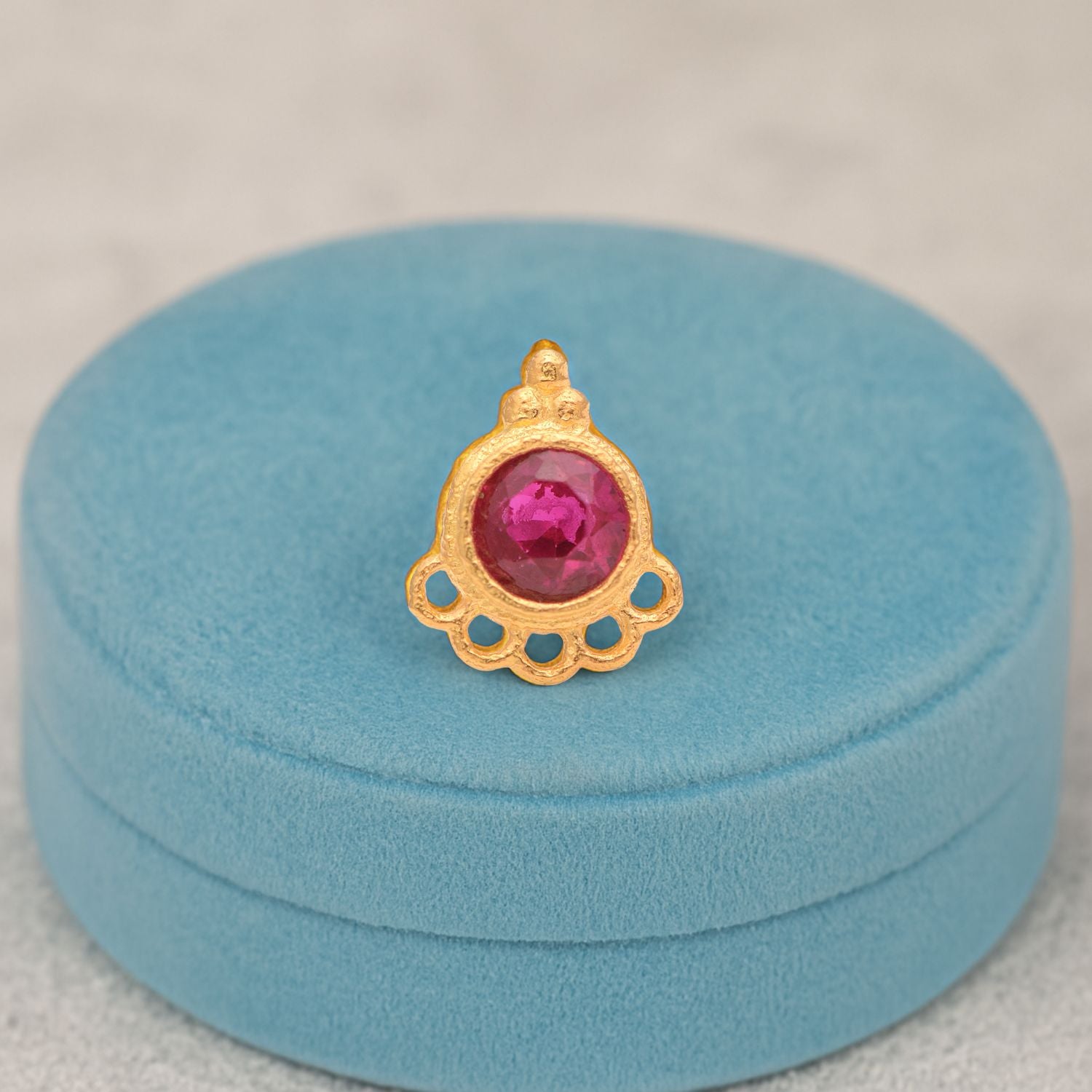 Red CZ Nose Pin - Sterling Silver Gold Plated