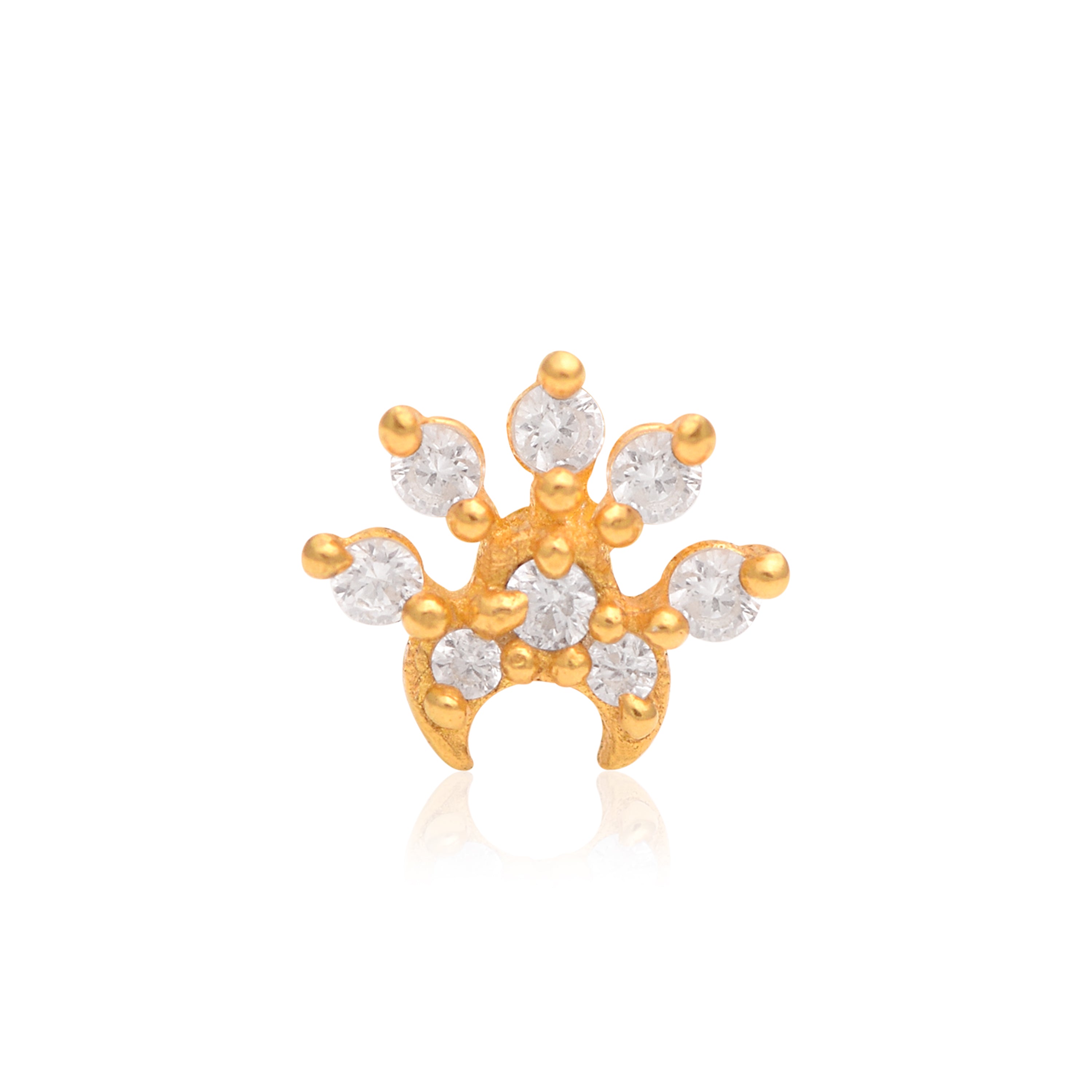 White CZ Crescent Crown Nose Pin - Sterling Silver Gold Plated