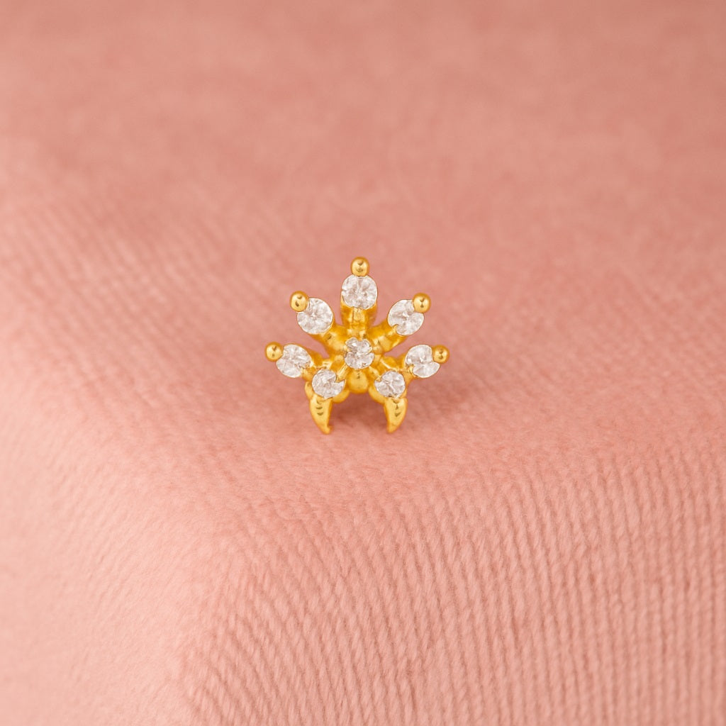 White CZ Crescent Crown Nose Pin - Sterling Silver Gold Plated
