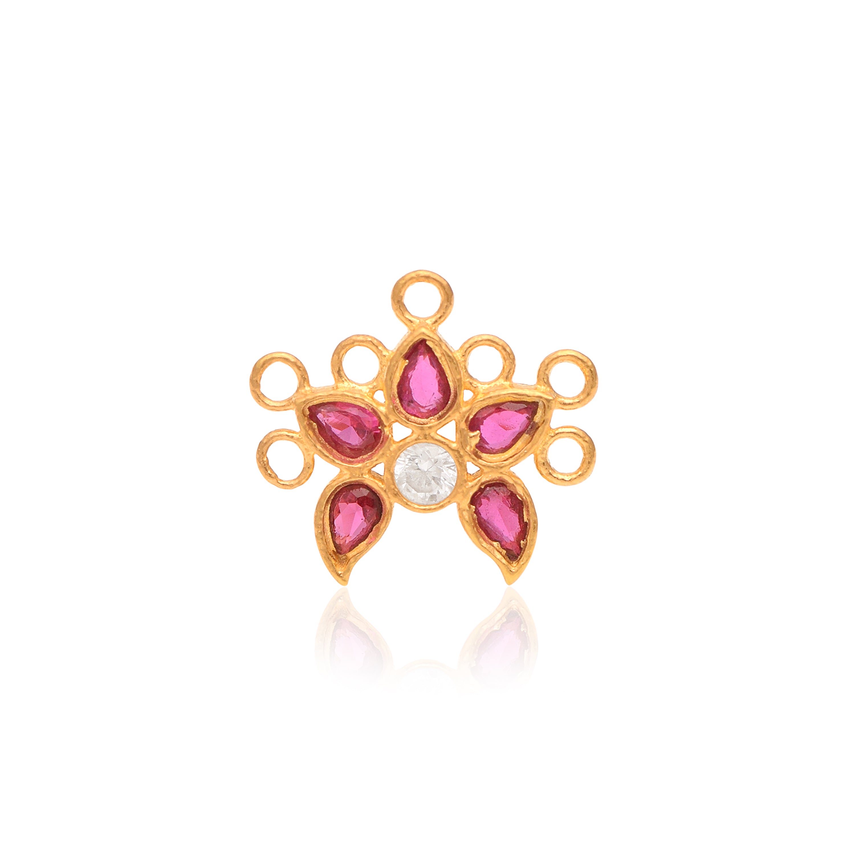 Red CZ Floral Nose Pin - Sterling Silver Gold Plated