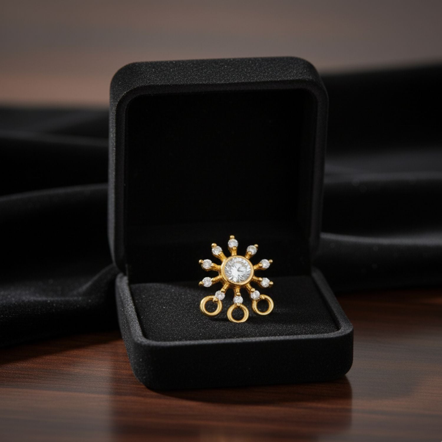 White CZ Sunburst Decorative Hanging Loops Nose Pin – Sterling Silver Gold Plated