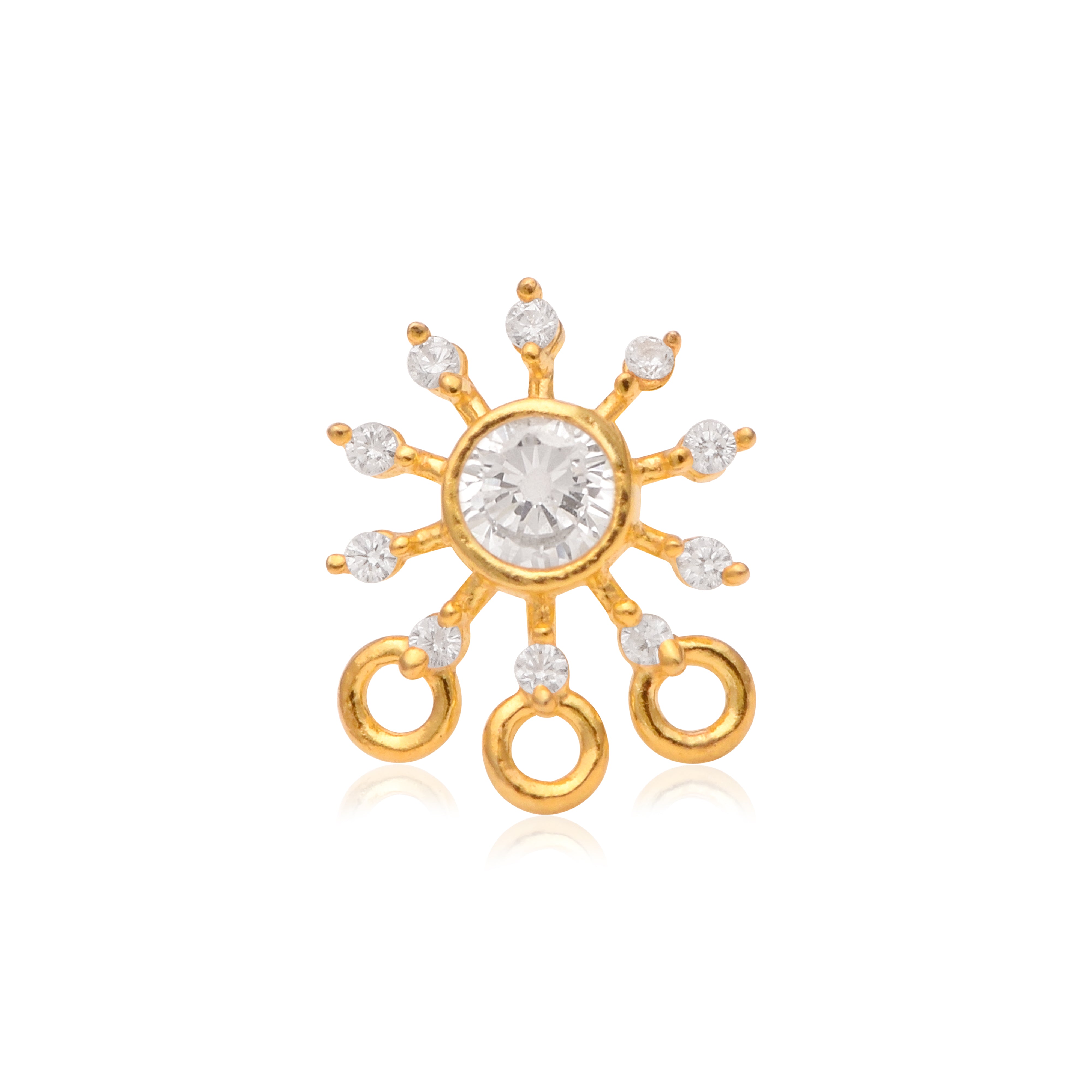 White CZ Sunburst Decorative Hanging Loops Nose Pin – Sterling Silver Gold Plated