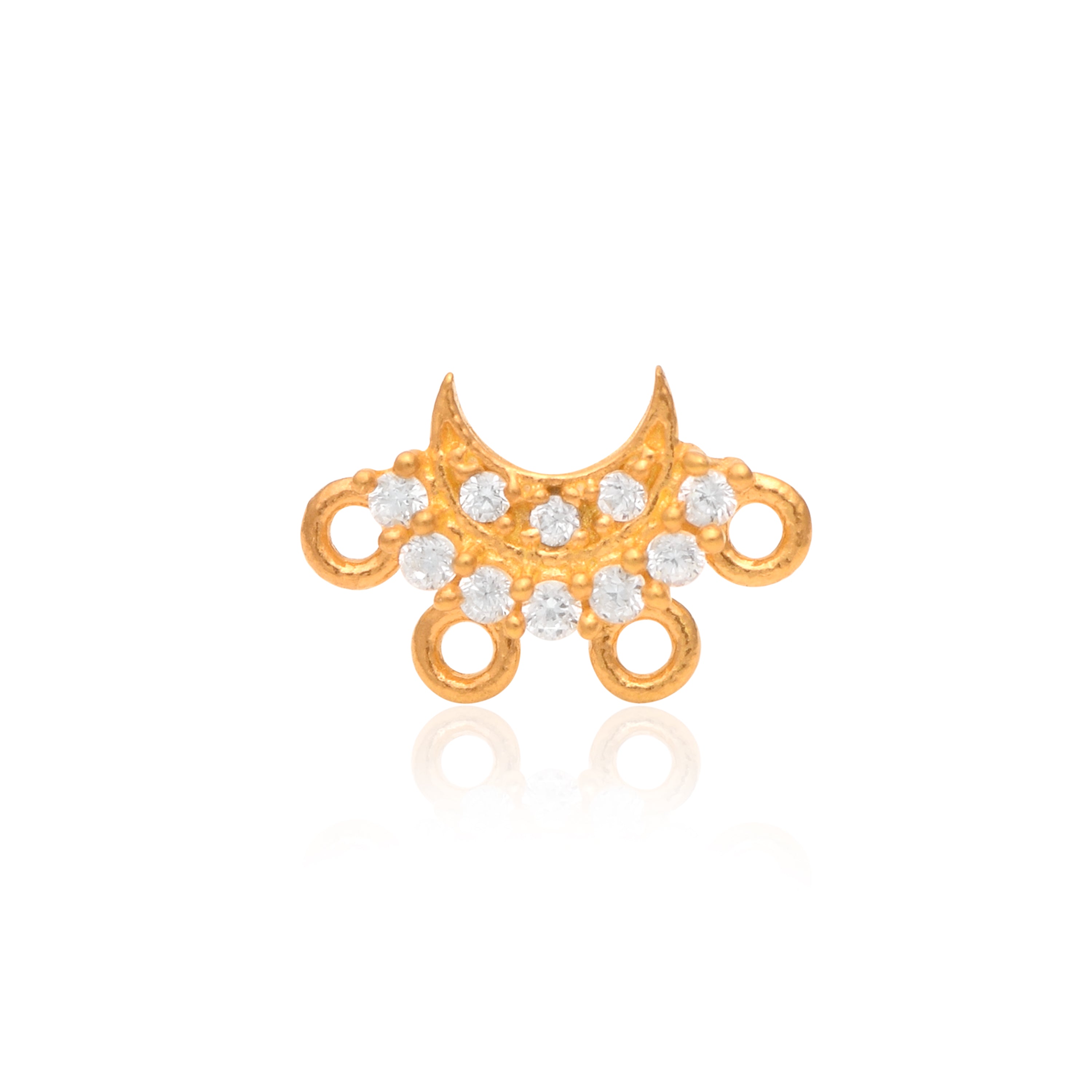 White CZ Crescent Moon Nose Pin - Sterling Silver Gold Plated