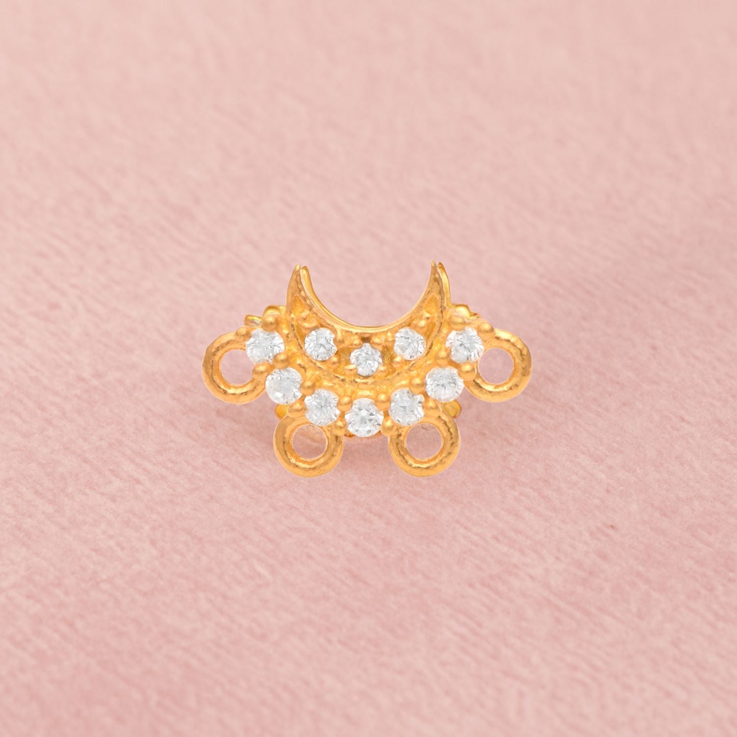 White CZ Crescent Moon Nose Pin - Sterling Silver Gold Plated