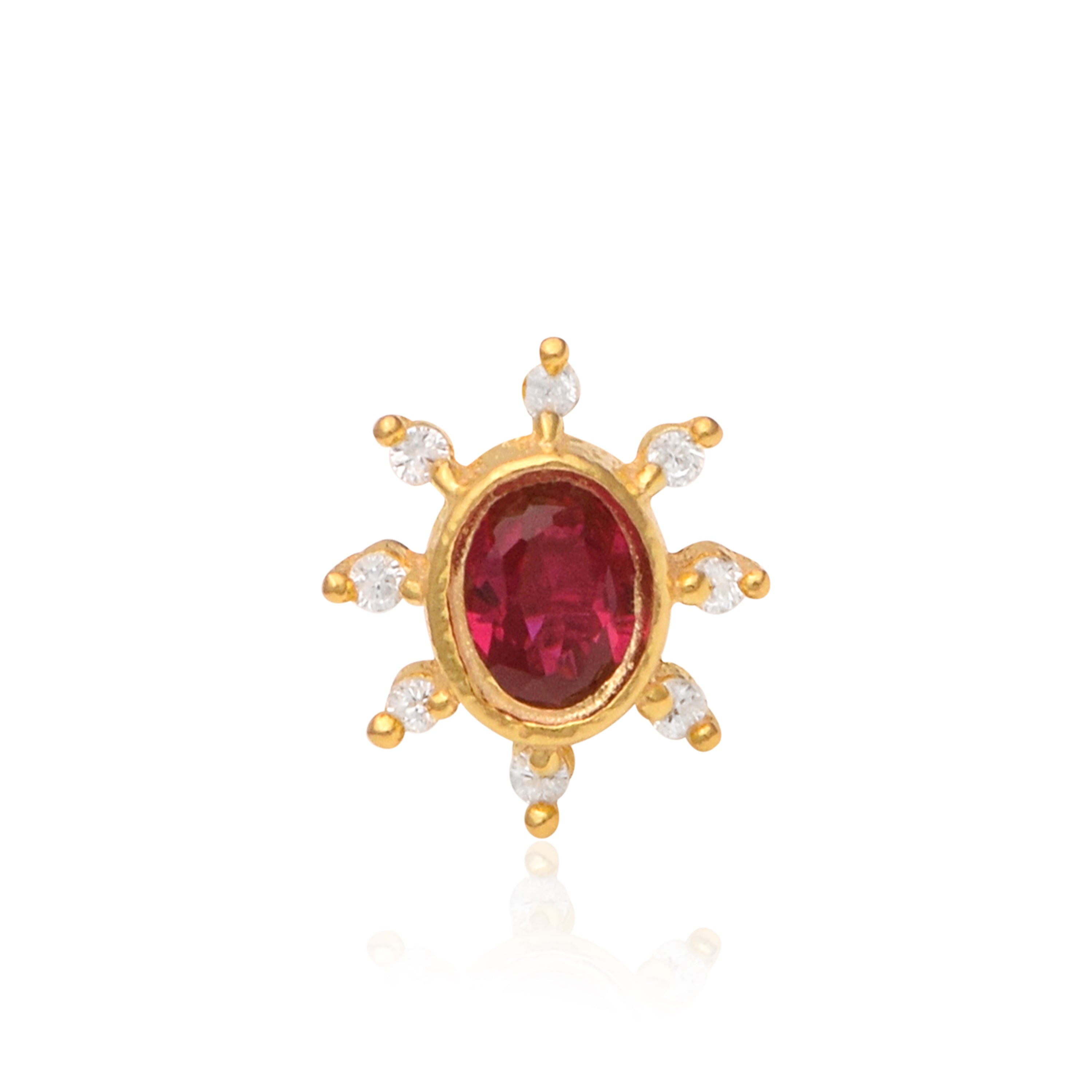 Red CZ Oval Sunburst Ethnic Nose Pin – Sterling Silver Gold Plated