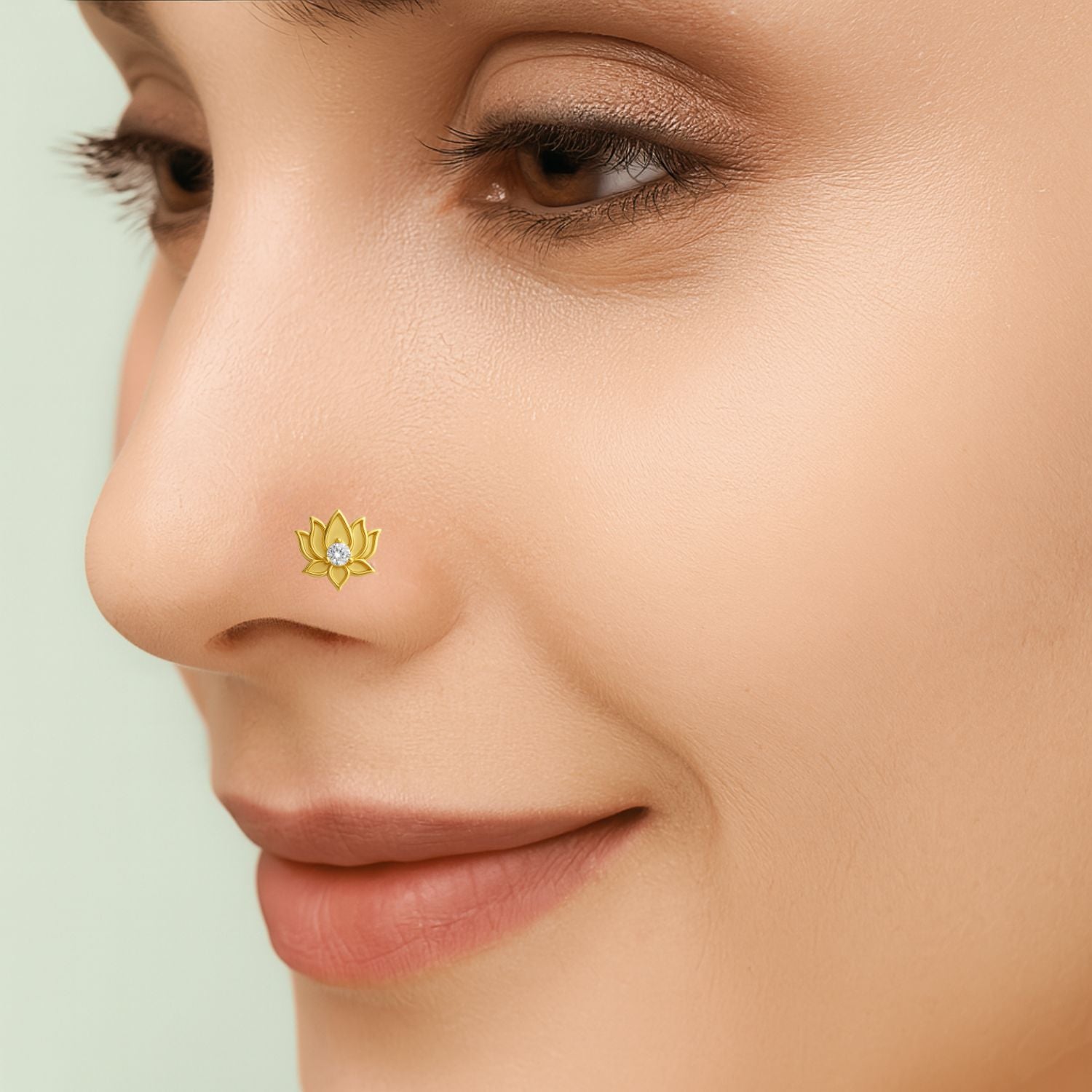 White CZ Center Lotus Flower Nose Pin – Sterling Silver Gold Plated