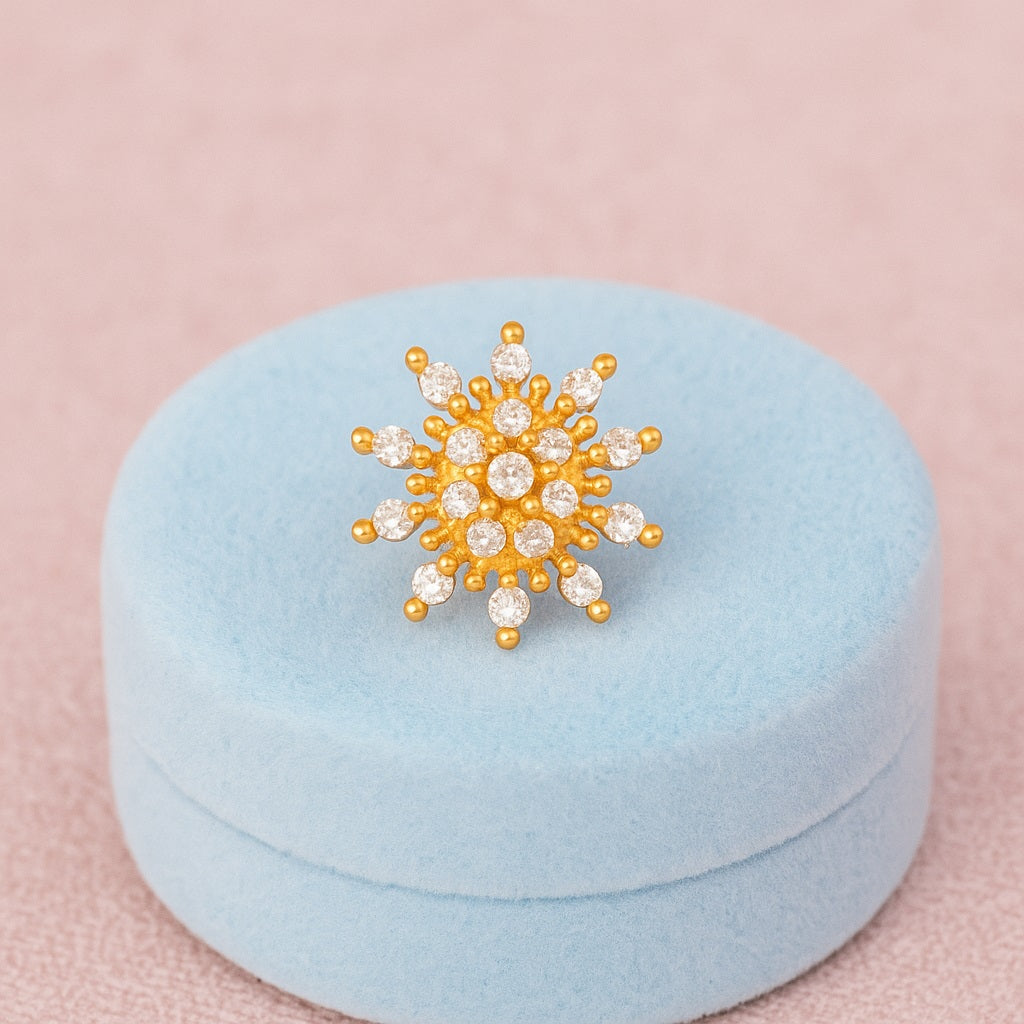 White CZ Floral Star Nose Pin - Sterling Silver Gold Plated