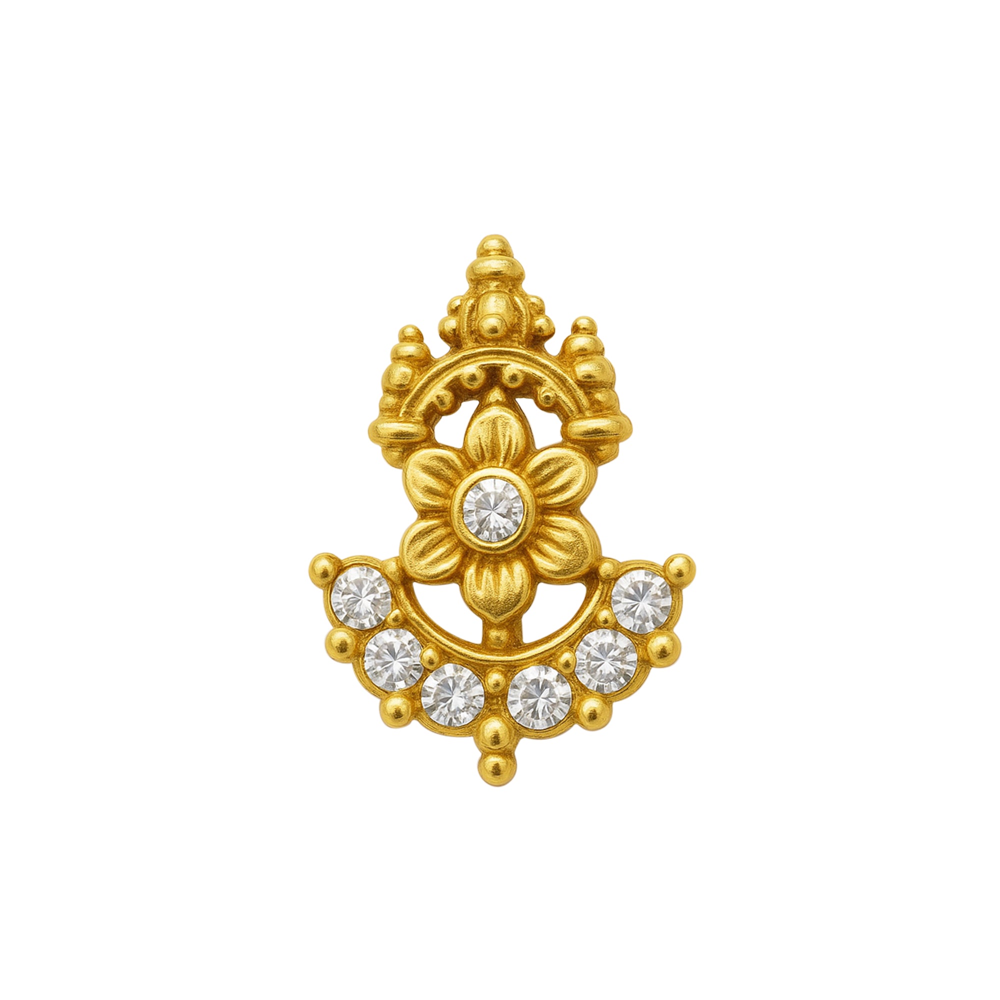 White CZ Temple-Inspired Floral Nose Pin – Sterling Silver Gold Plated