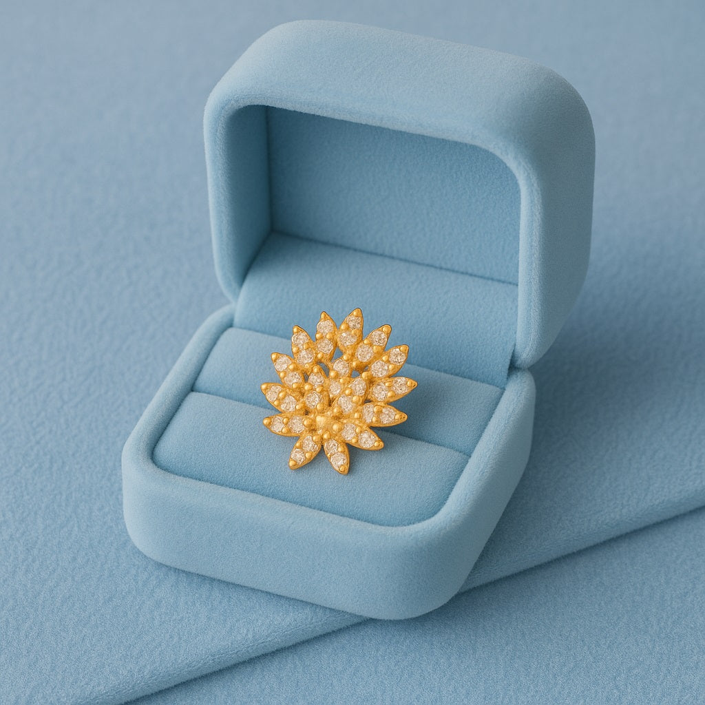 White CZ Petal Burst Design Floral Nose Pin – Sterling Silver Gold Plated