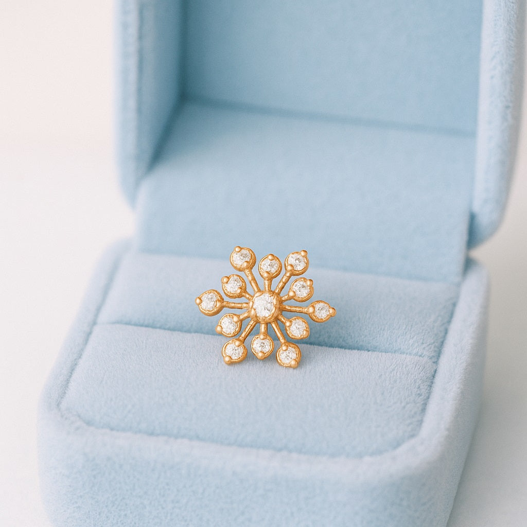 White CZ Starburst Snowflake Nose Pin – Sterling Silver Gold Plated