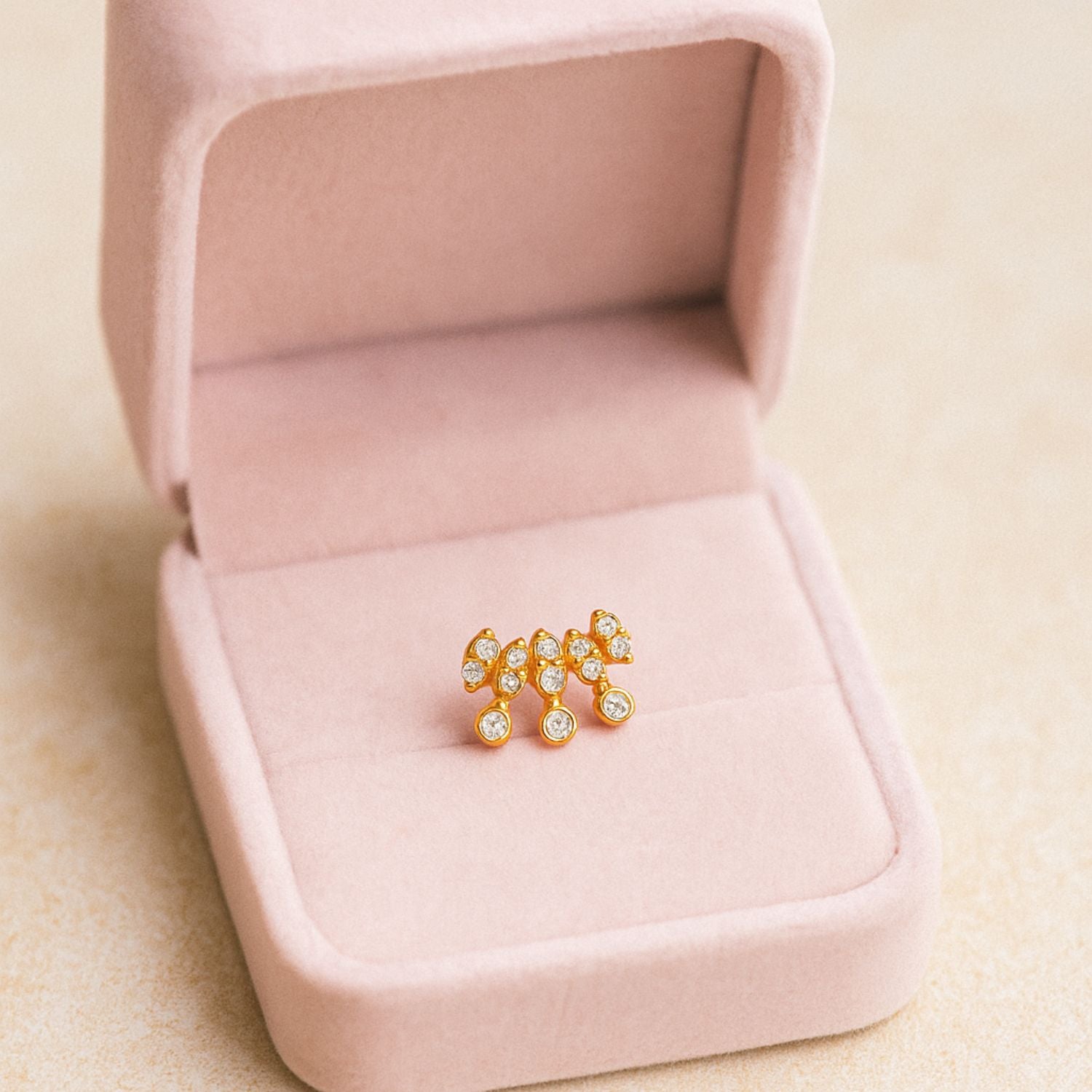 White CZ Triple Drop Cluster Design Nose Pin – Sterling Silver Gold Plated