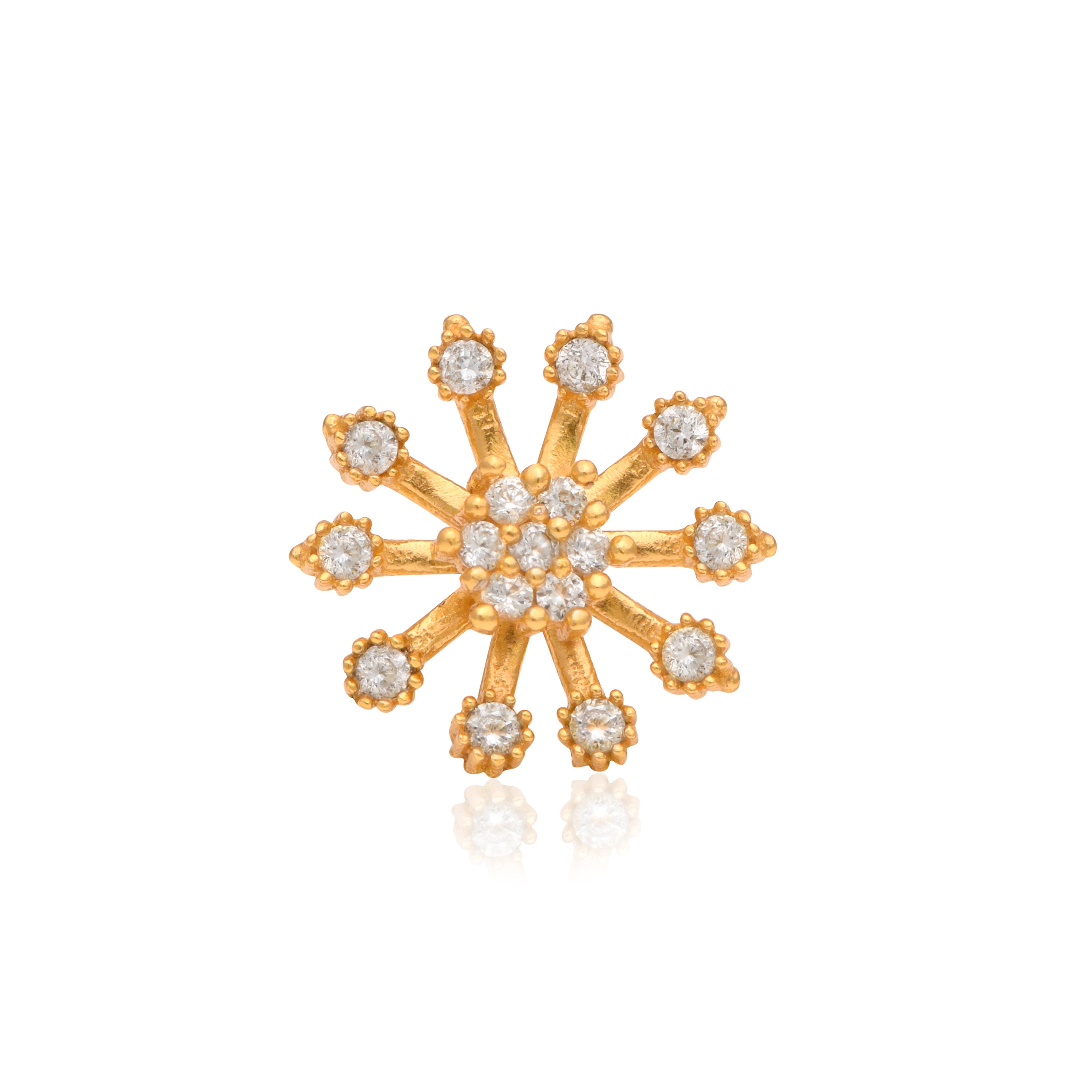 White CZ Floral Burst Design Nose Pin – Sterling Silver Gold Plated