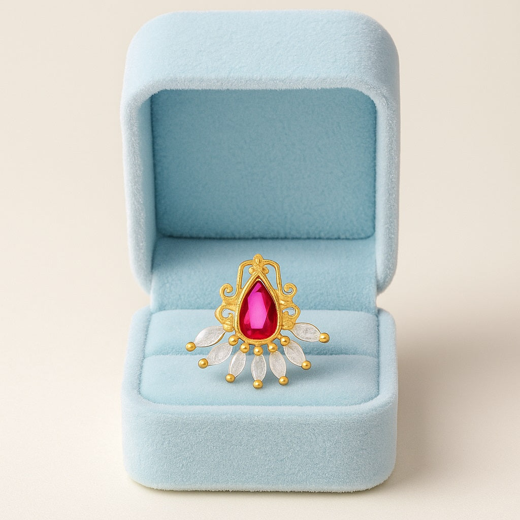 Red CZ Peacock Fan Ethnic Nose Pin – Sterling Silver Gold Plated