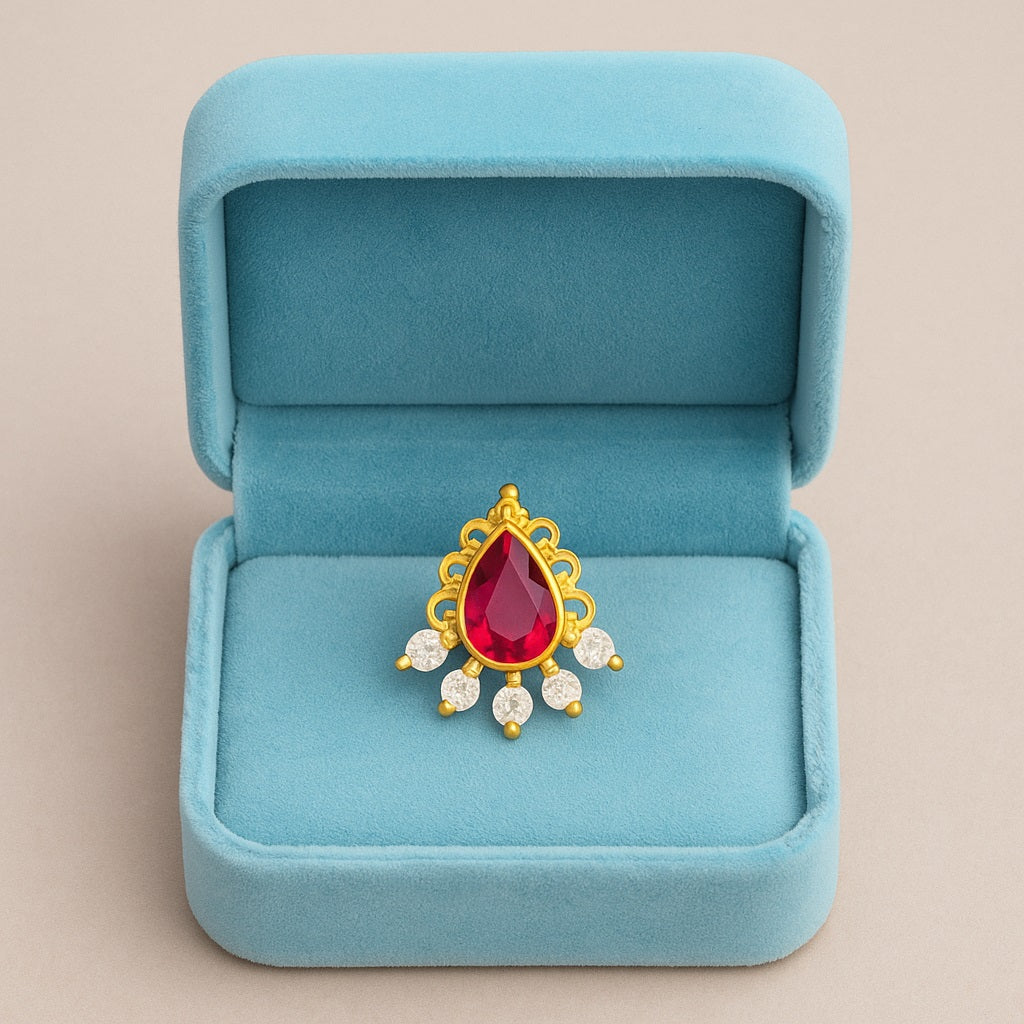 Red Cz Teardrop Ethnic Fan Nose Pin – Sterling Silver Gold Plated