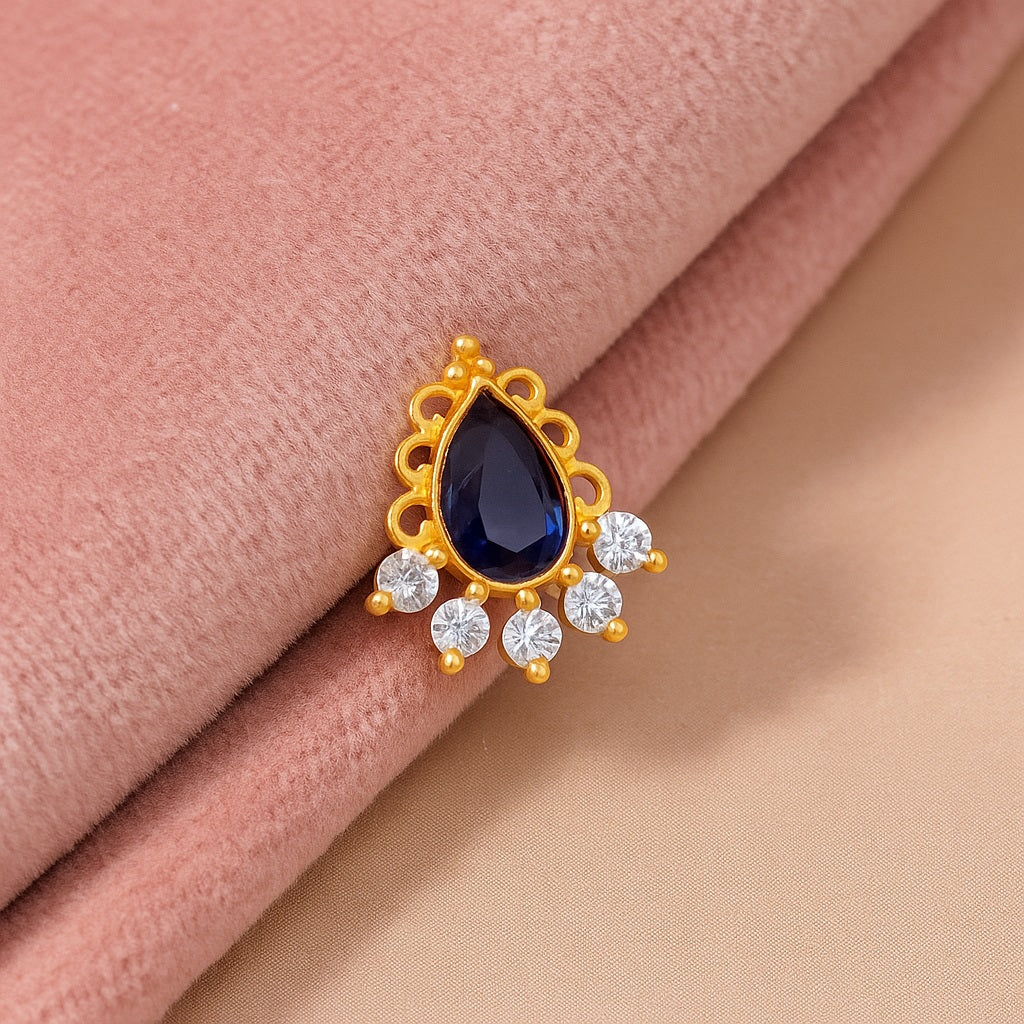 Blue Cz Tear Drop Floral Nose Pin – Sterling Silver Gold Plated