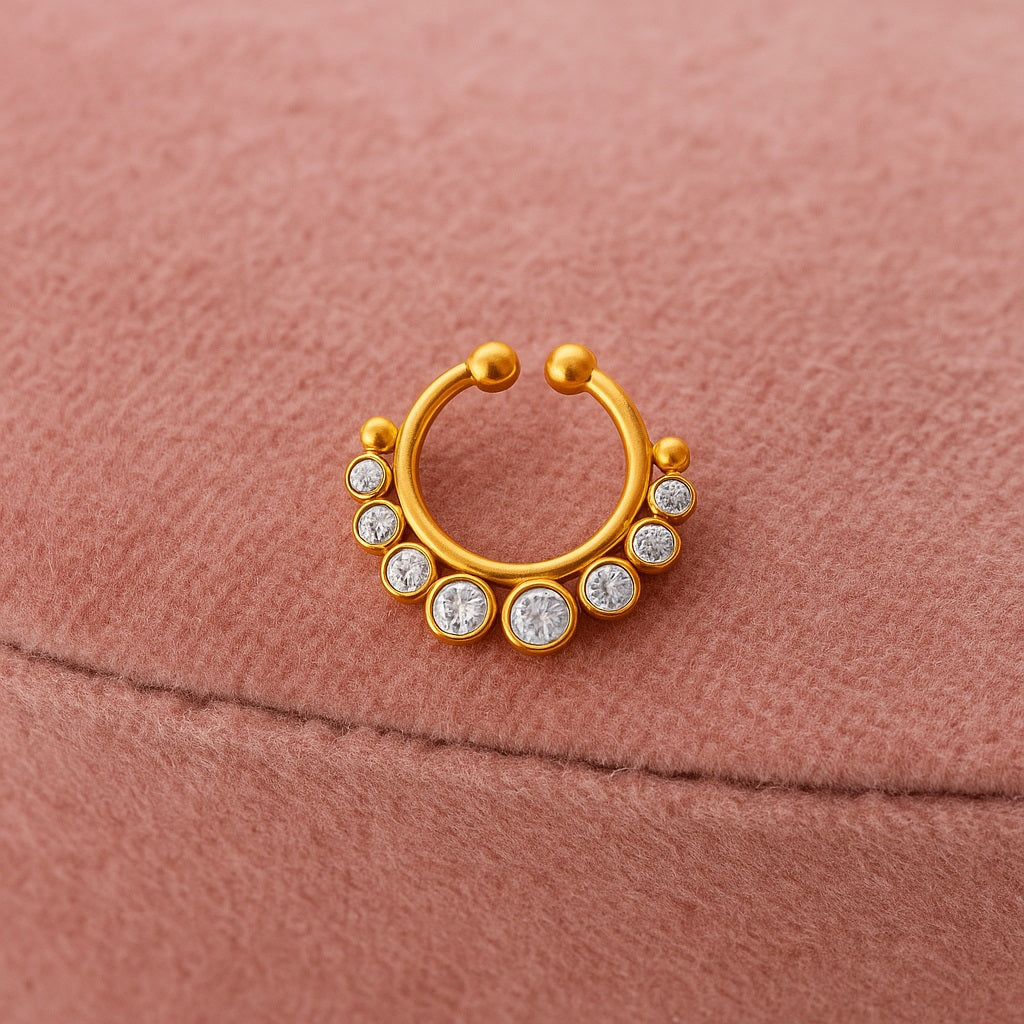 White Cz Round Floral Half-Sun Nose PIn – Sterling Silver Gold Plated