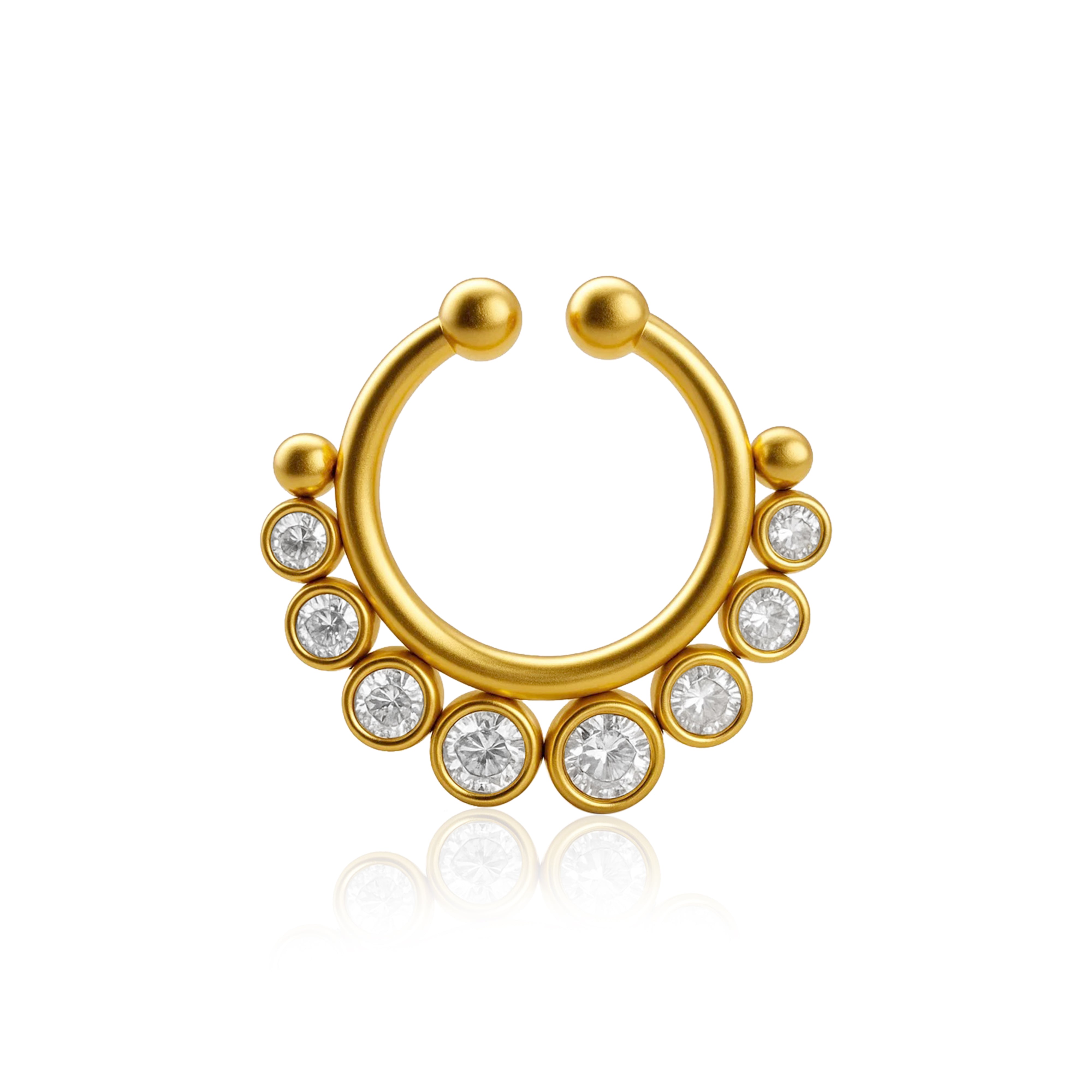 White Cz Round Floral Half-Sun Nose PIn – Sterling Silver Gold Plated