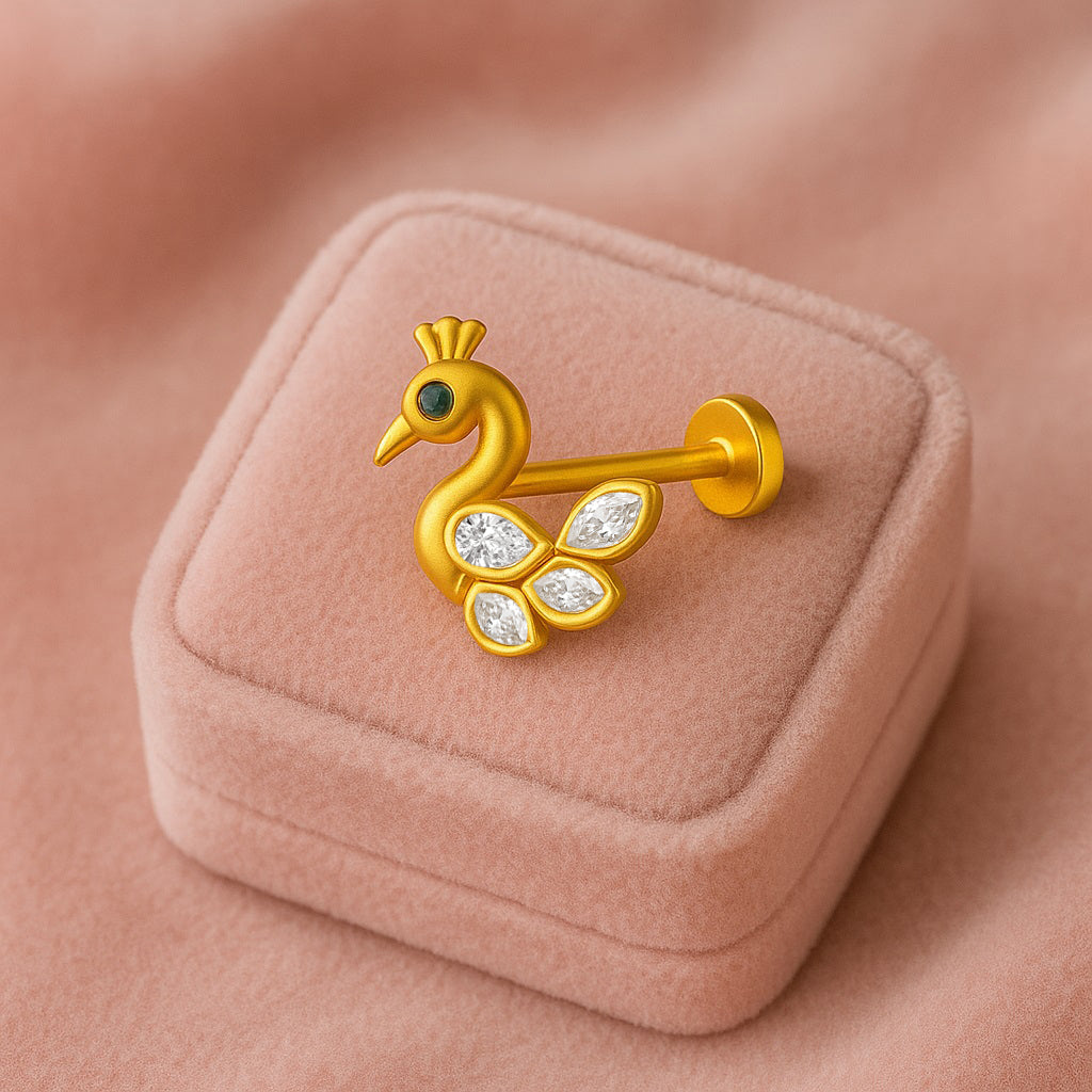 White CZ Feathers Peacock Nose Pin – Sterling Silver Gold Plated
