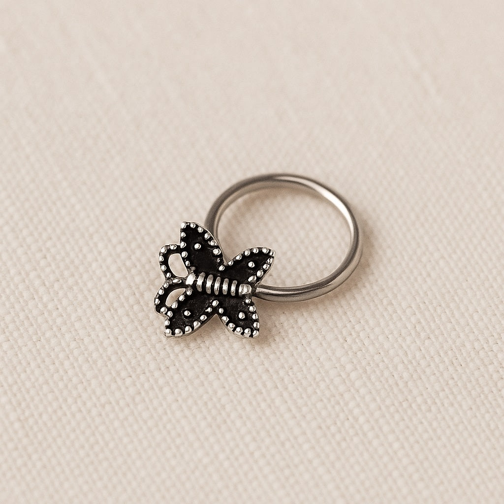 Textured Tribal Butterfly Nose Pin- Oxidized Sterling Silve