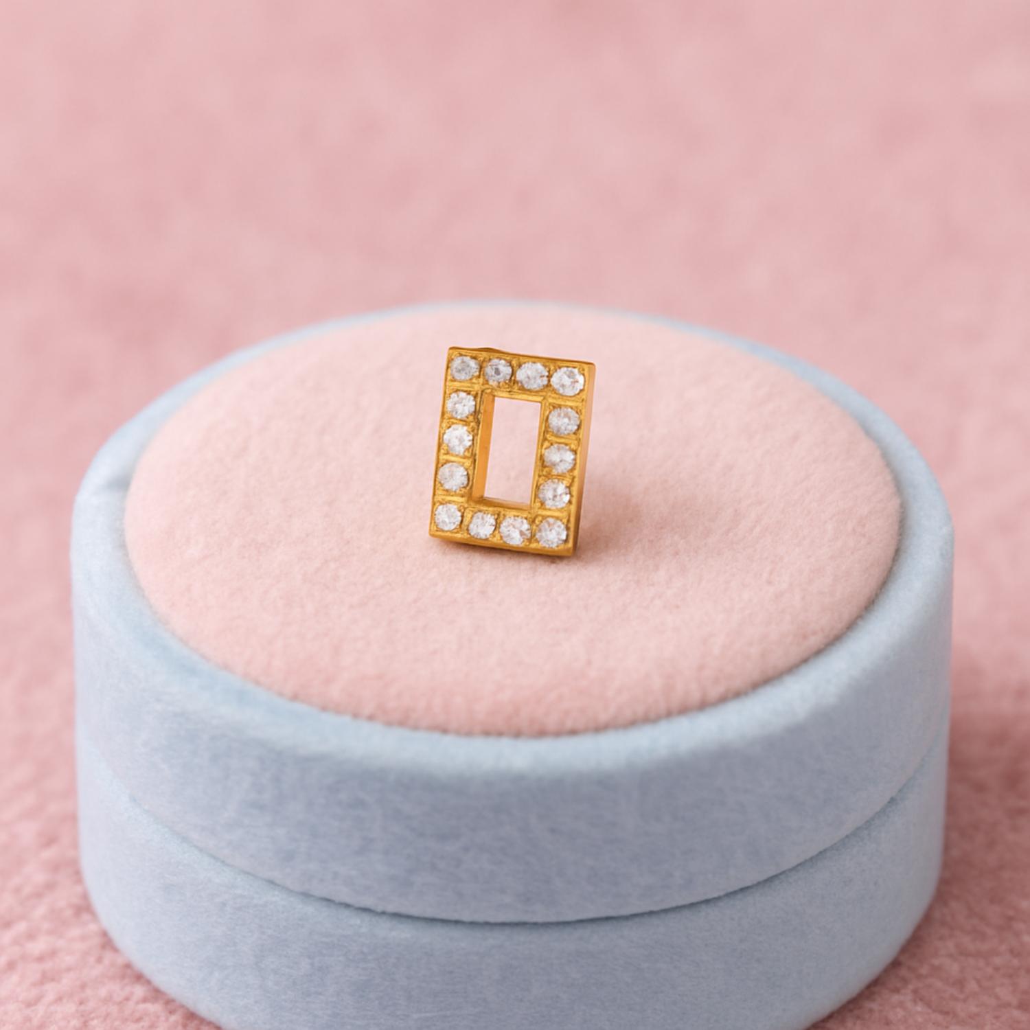 White CZ Rectangle Nose Pin - Sterling Silver Gold Plated