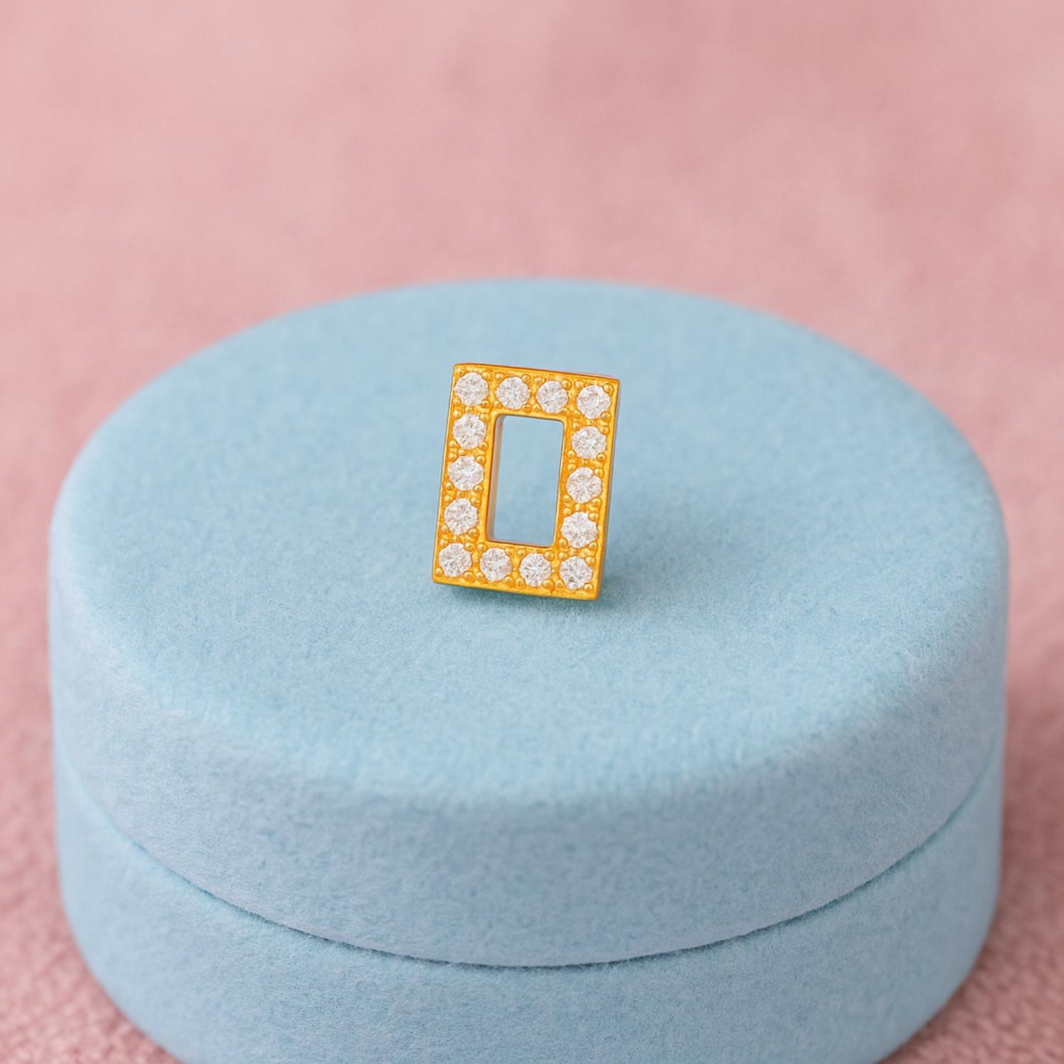 White CZ Rectangle Nose Pin - Sterling Silver Gold Plated