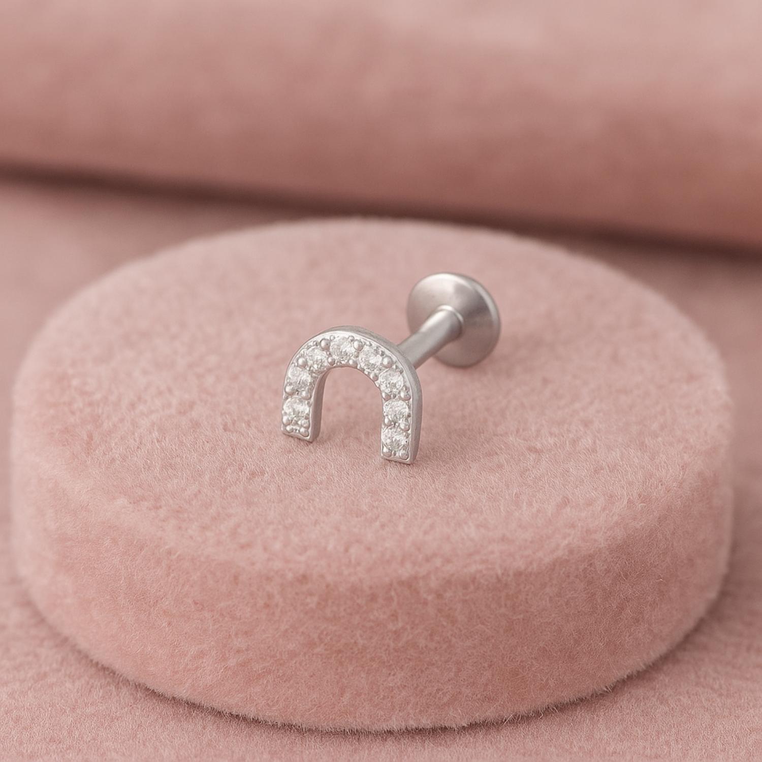 White CZ U-Shape Nose Pin - Sterling Silver