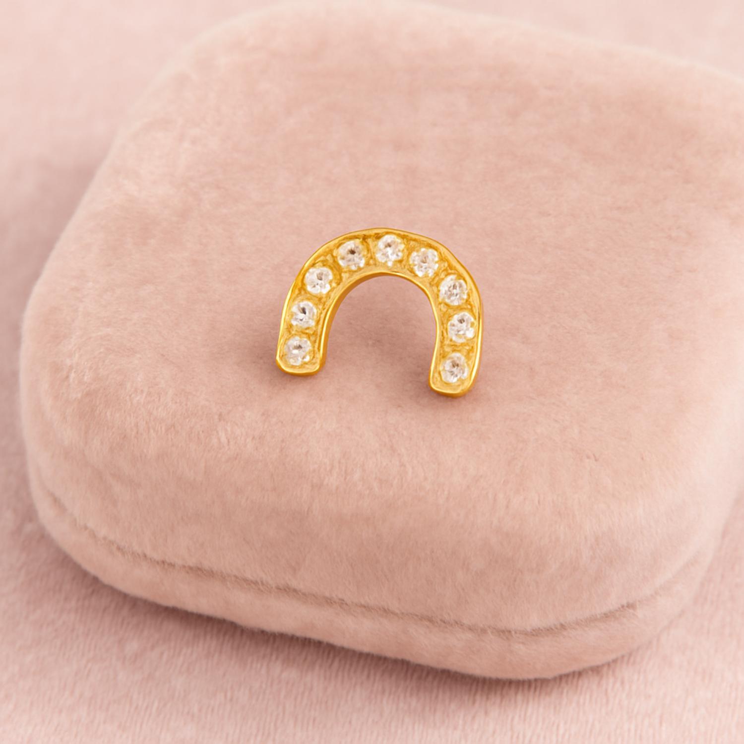 White CZ U-Shape Nose Pin - Sterling Silver Gold Plated