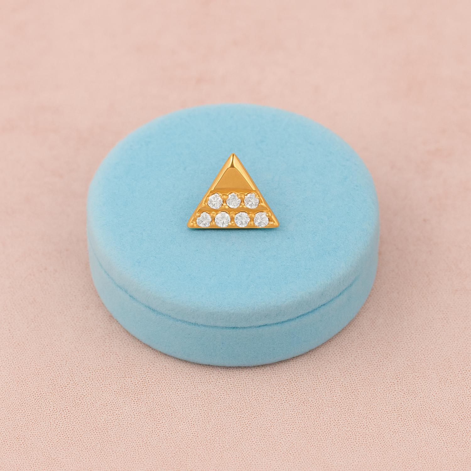 White CZ Triangle Nose Pin - Sterling Silver Gold Plated
