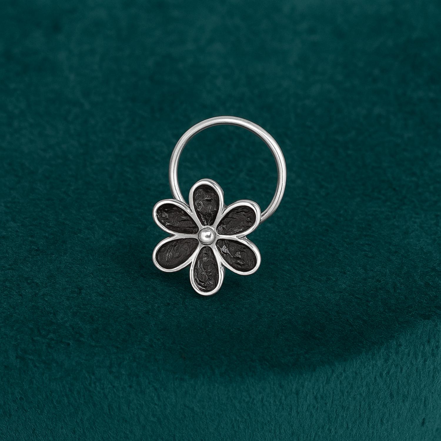 Floral Nose Pin - Sterling Silver Oxidized Plated
