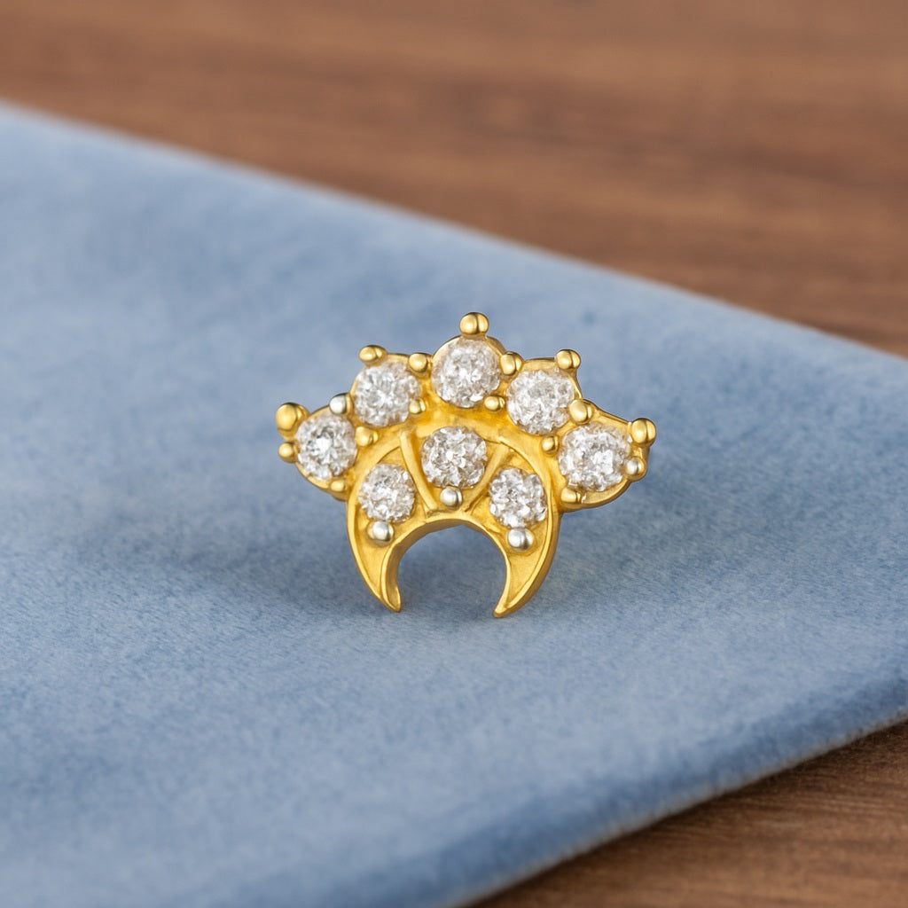 White CZ Crescent Crown Nose Pin - Sterling Silver Gold Plated