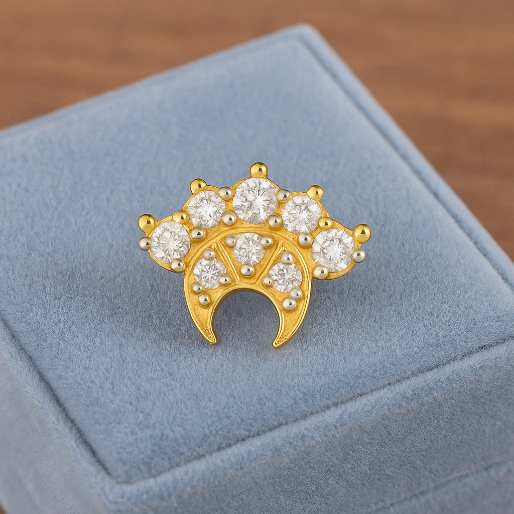 White CZ Crescent Crown Nose Pin - Sterling Silver Gold Plated
