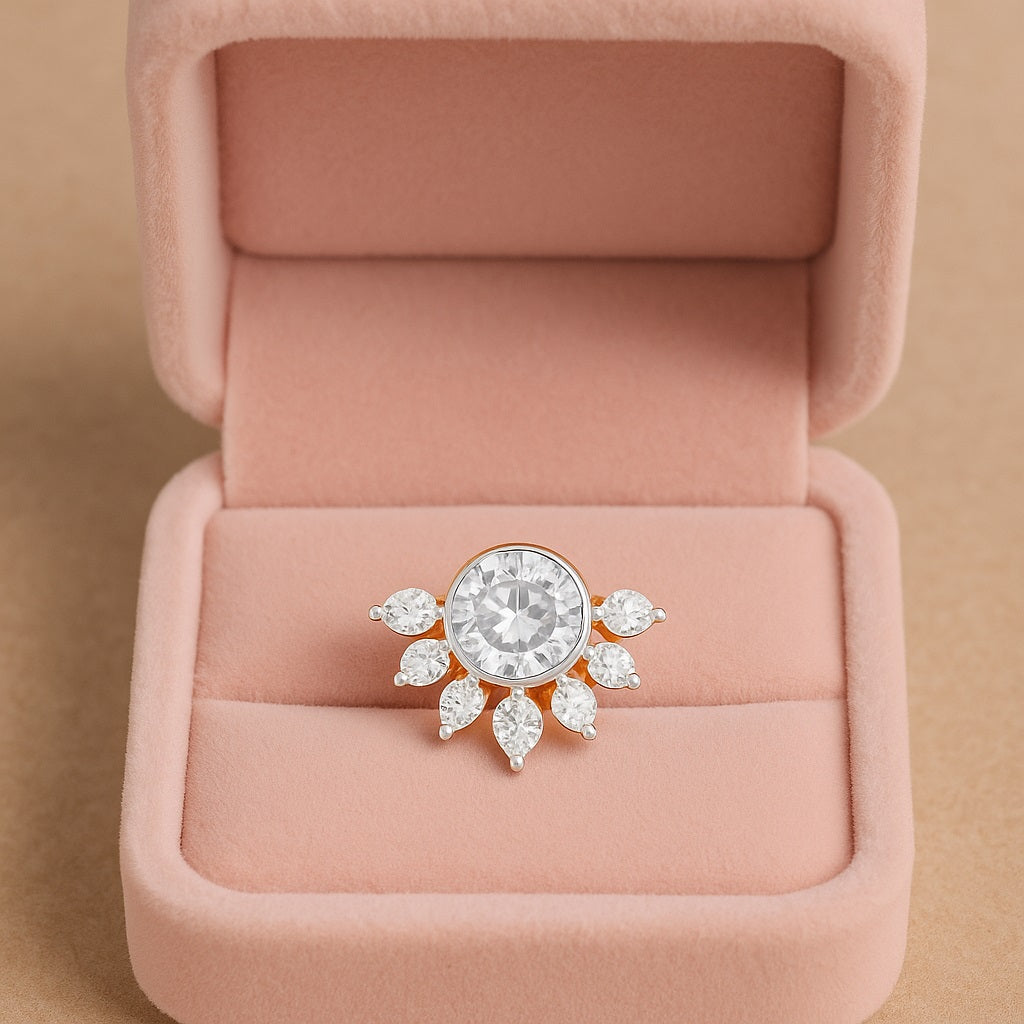 White CZ Sunburst Nose Pin - 925 Sterling Silver Gold Plated
