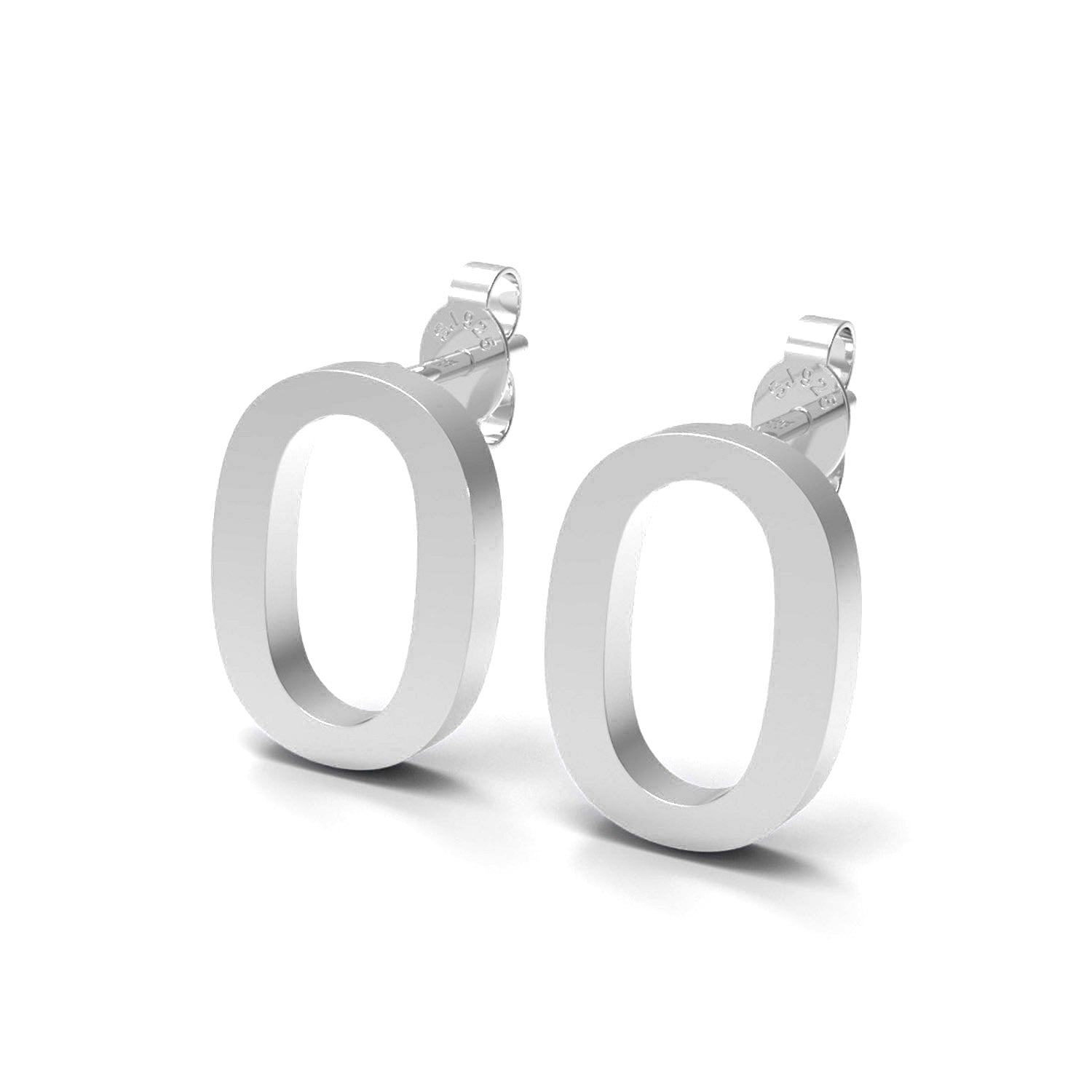 Orecchino a bottone con monogramma iniziale "O" – Argento Sterling