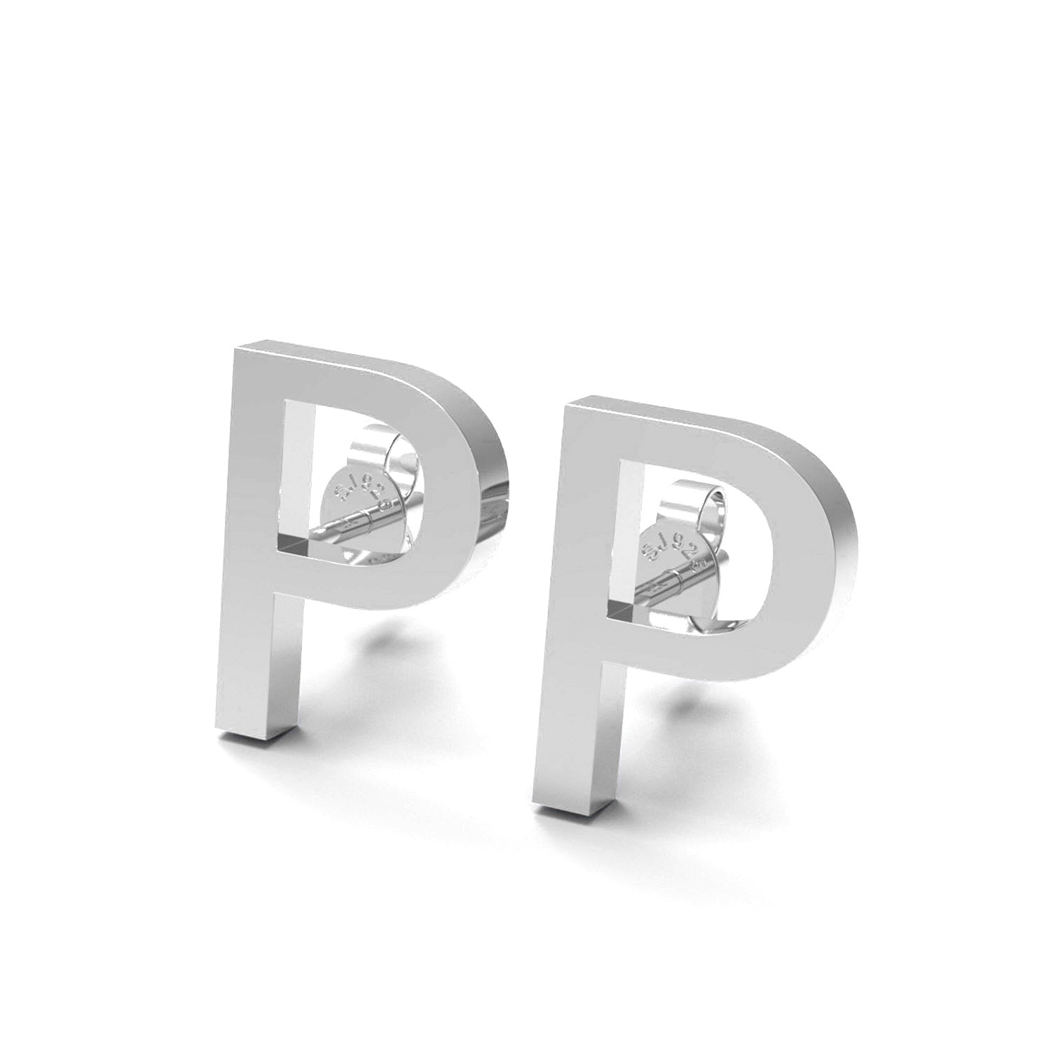 Initial "P" Monogram Stud Earring – Sterling Silver
