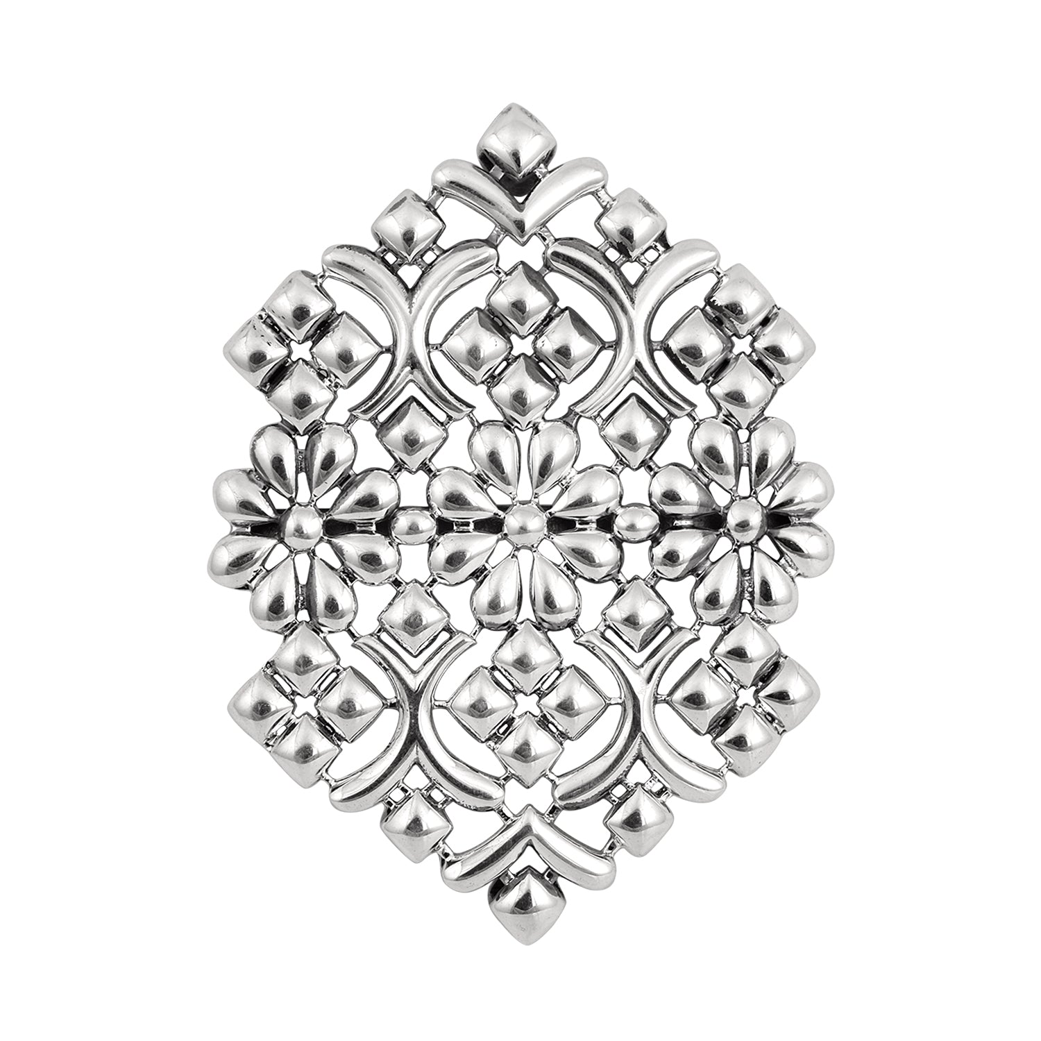 Ornate Brooch Pin Vintage Floral Filigree Design - Sterling Silver