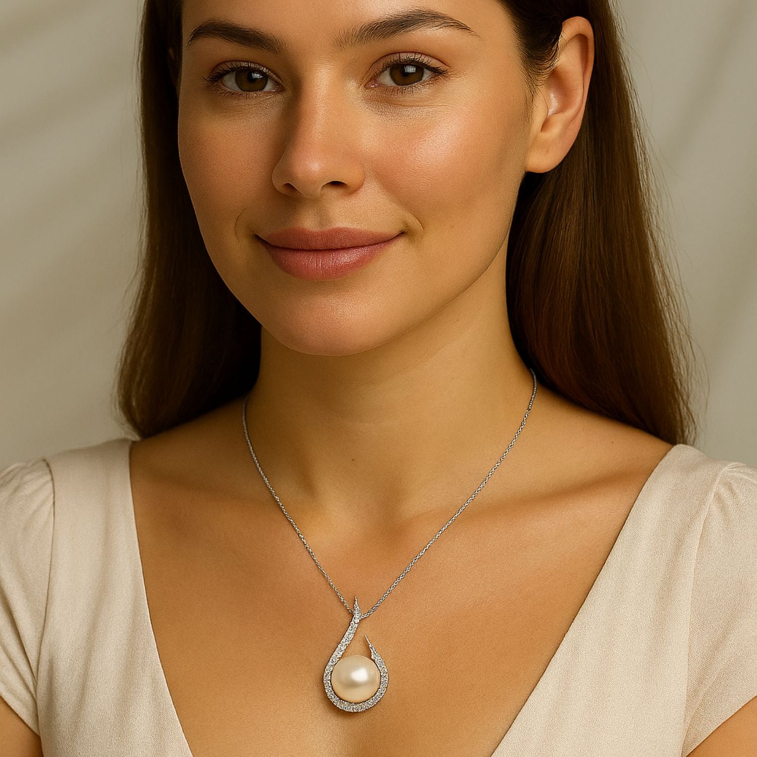 Pearl Flame-Inspired Necklace – Sterling Silver